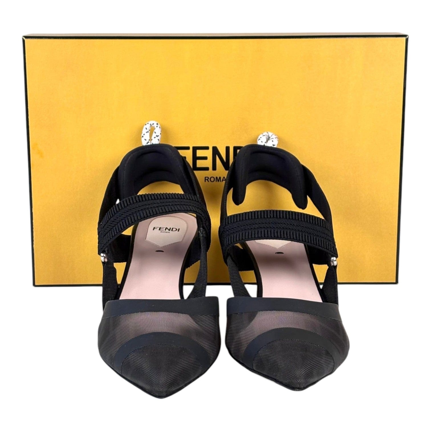 Fendi Fendi Colibri Black Leather and Mesh Slingbacks Size 39