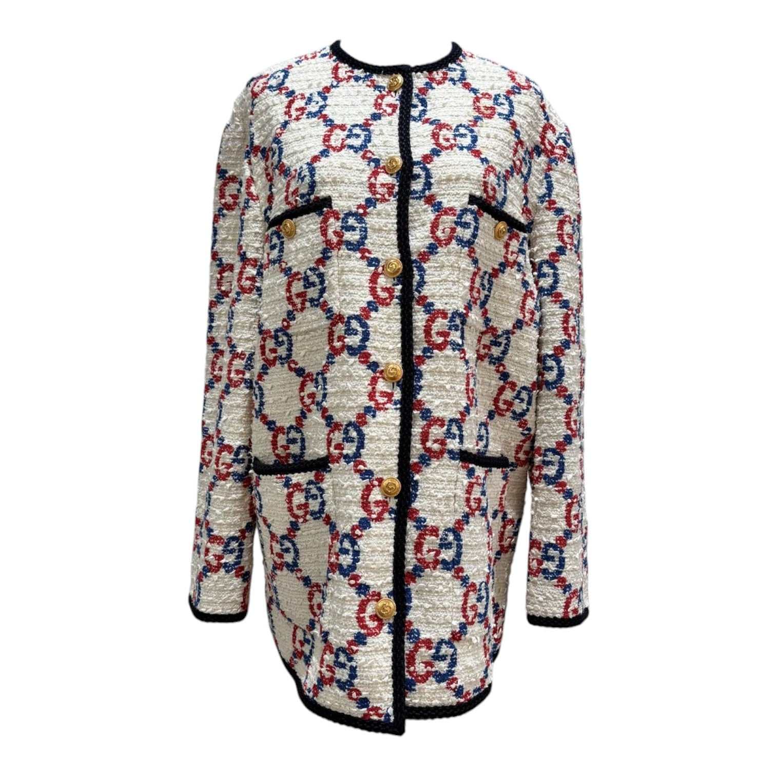 Gucci White Tweed Slyvie Long Jacket - Size 42