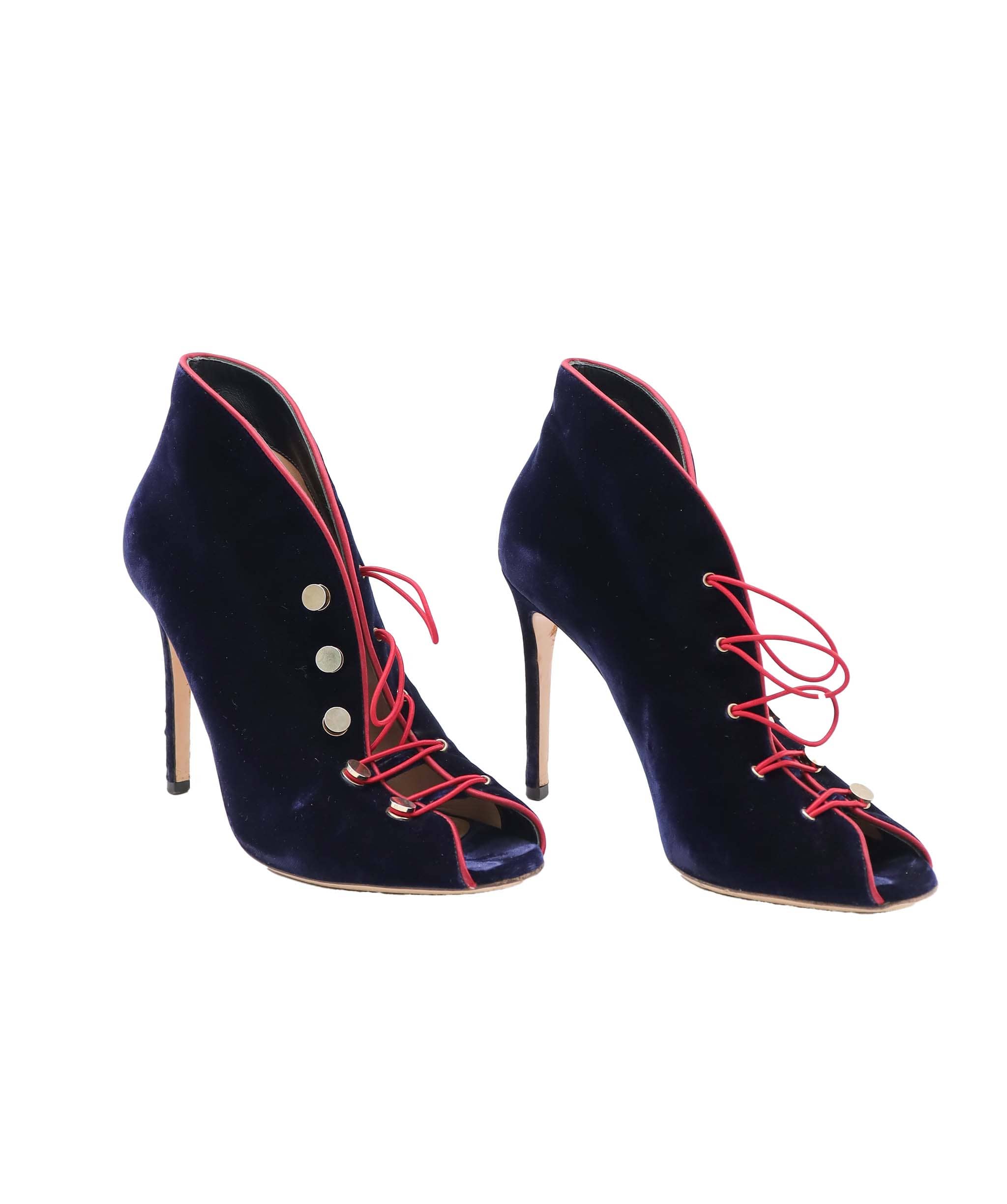 GIANVITO GIANVITO ROSSI MIRAL NAVY BLUE VELVET BOOTS NAVY BLUE - RED SATIN PIPING SIZE 38 1/2 ASC7300