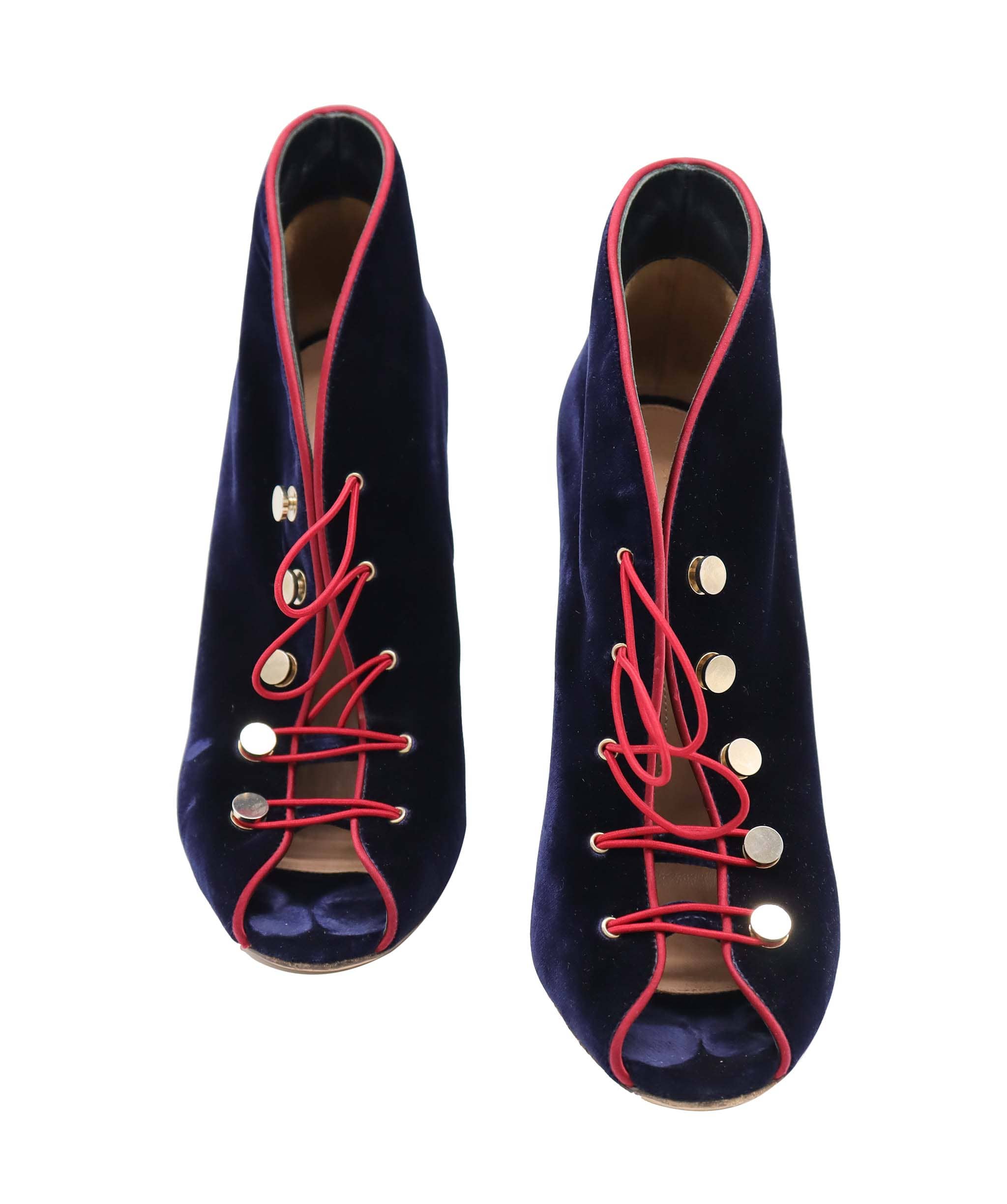 GIANVITO GIANVITO ROSSI MIRAL NAVY BLUE VELVET BOOTS NAVY BLUE - RED SATIN PIPING SIZE 38 1/2 ASC7300