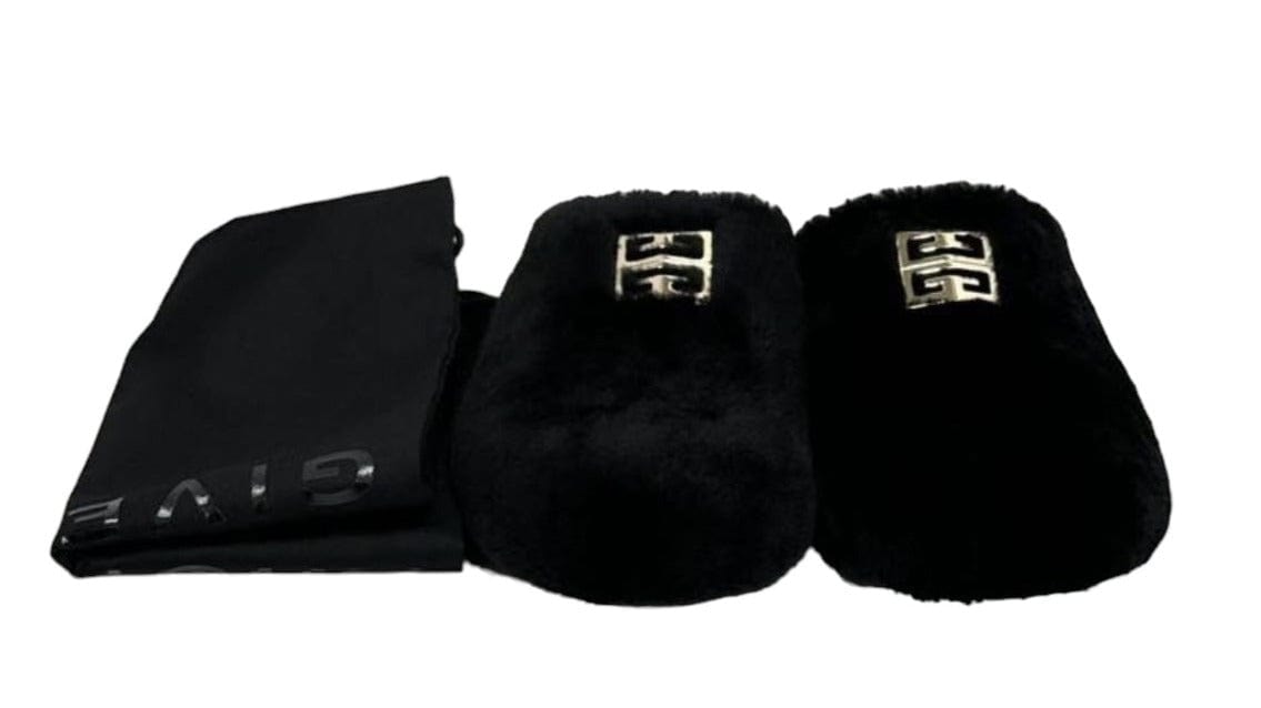 Givenchy Givenchy Black Fur Flat Slides - 38