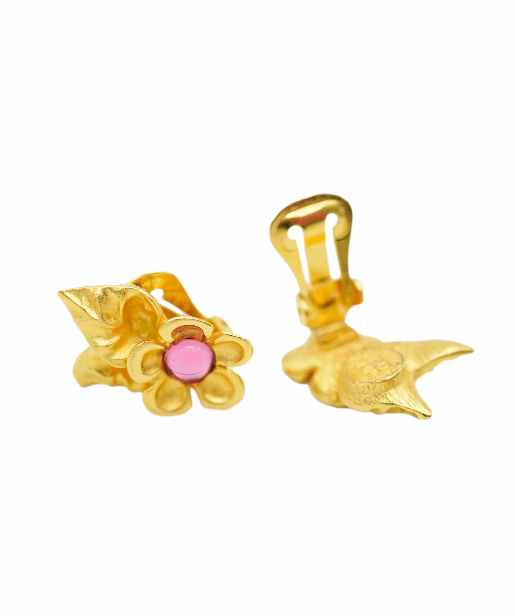 Givenchy Givenchy pink flower gold clip ons - AJC0795