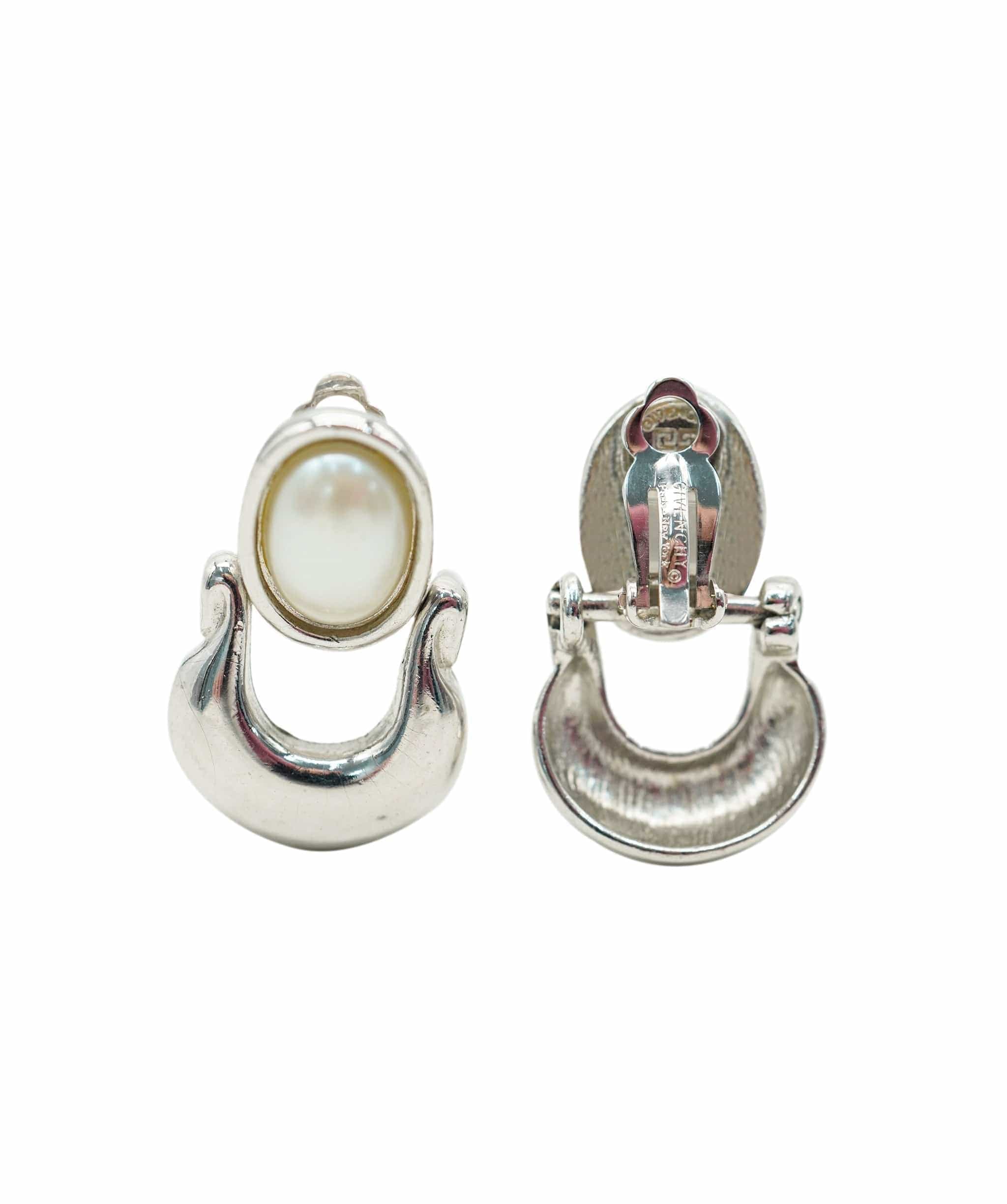 Givenchy Givenchy silver pearl doorknocker clip ons - AJC0794