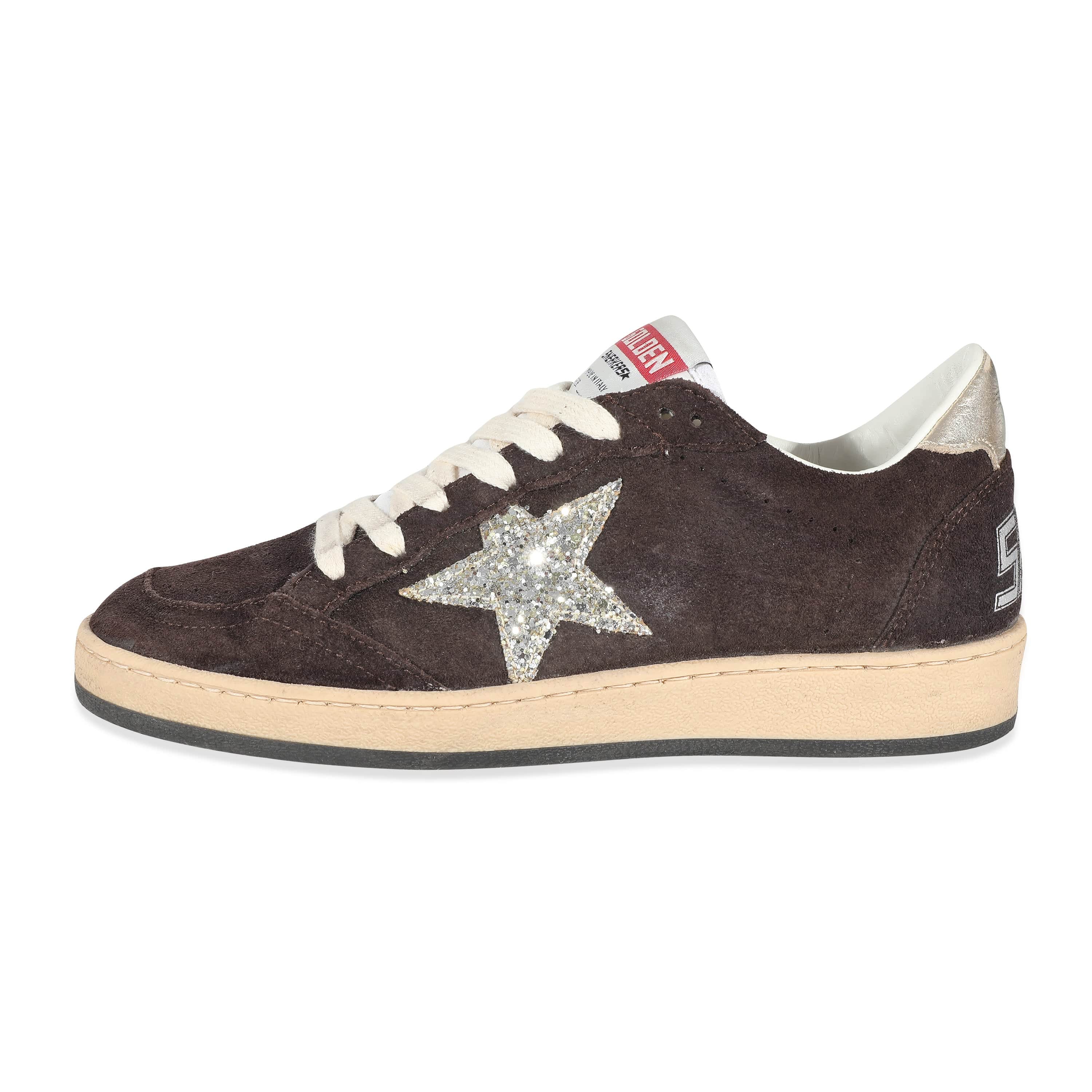 Golden Goose Golden Goose Silver Glitter Star Brown Suede Ballstar 36