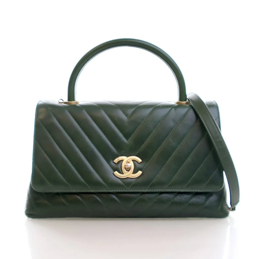 Chanel Medium Green Aged Calfskin Coco Handle Bag