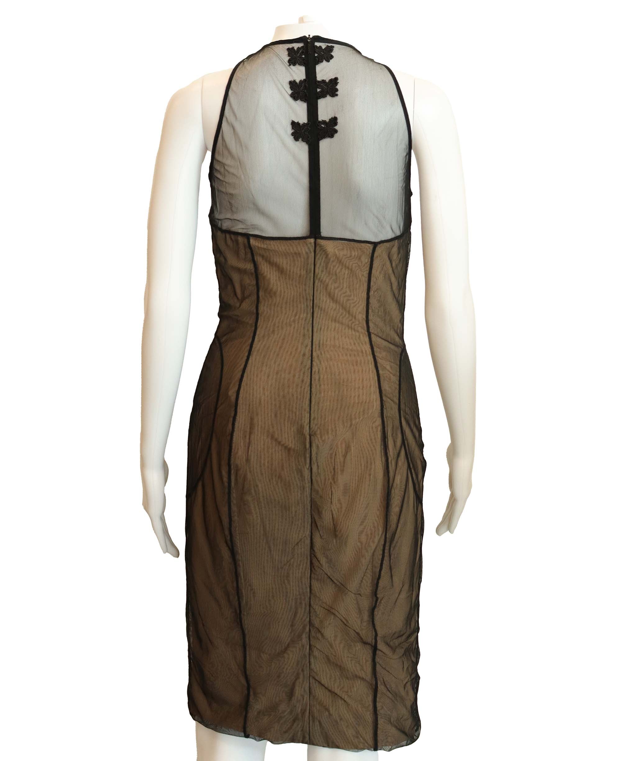 Gucci 2001 documented gucci by tom ford black and nude mesh dress  AGC2913
