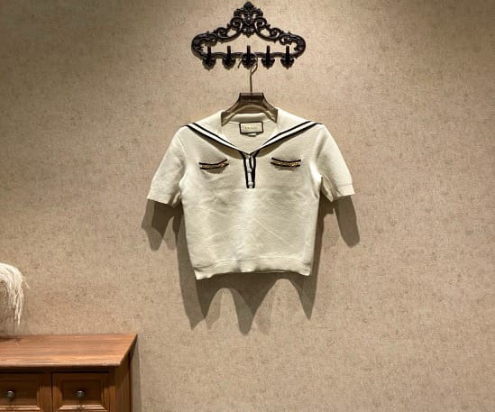 Gucci Gucci Beige Horsebit Pocket Collar Knit Short-Sleeve T-Shirt / Size M / 99% New / 40371 SYCF40371