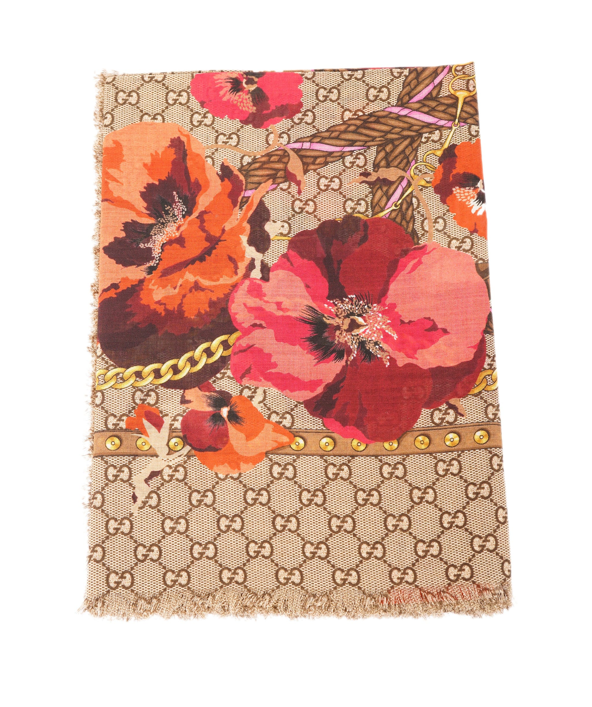 Gucci Gucci Brown Floral GG Web Wool Scarf ABL0020