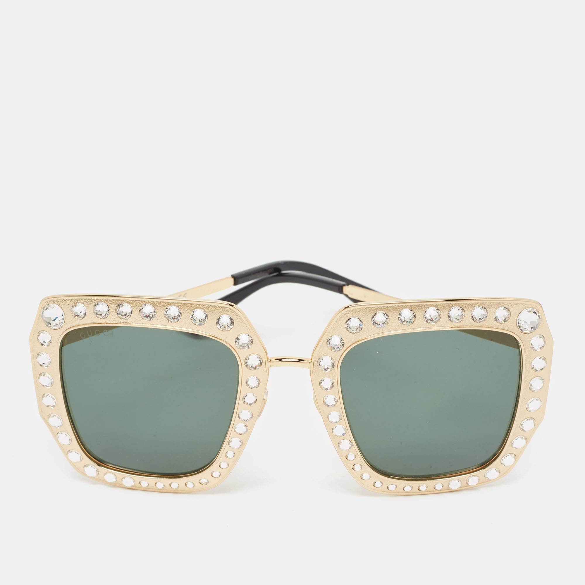 Gucci Gucci Gold/Black Crystals Square Oversized Sunglasses ASCLC2176