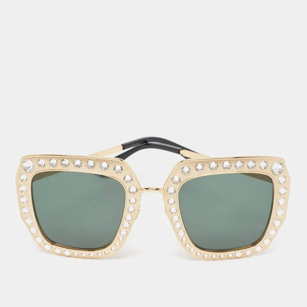 Gucci Gucci Gold/Black Crystals Square Oversized Sunglasses ASCLC2176