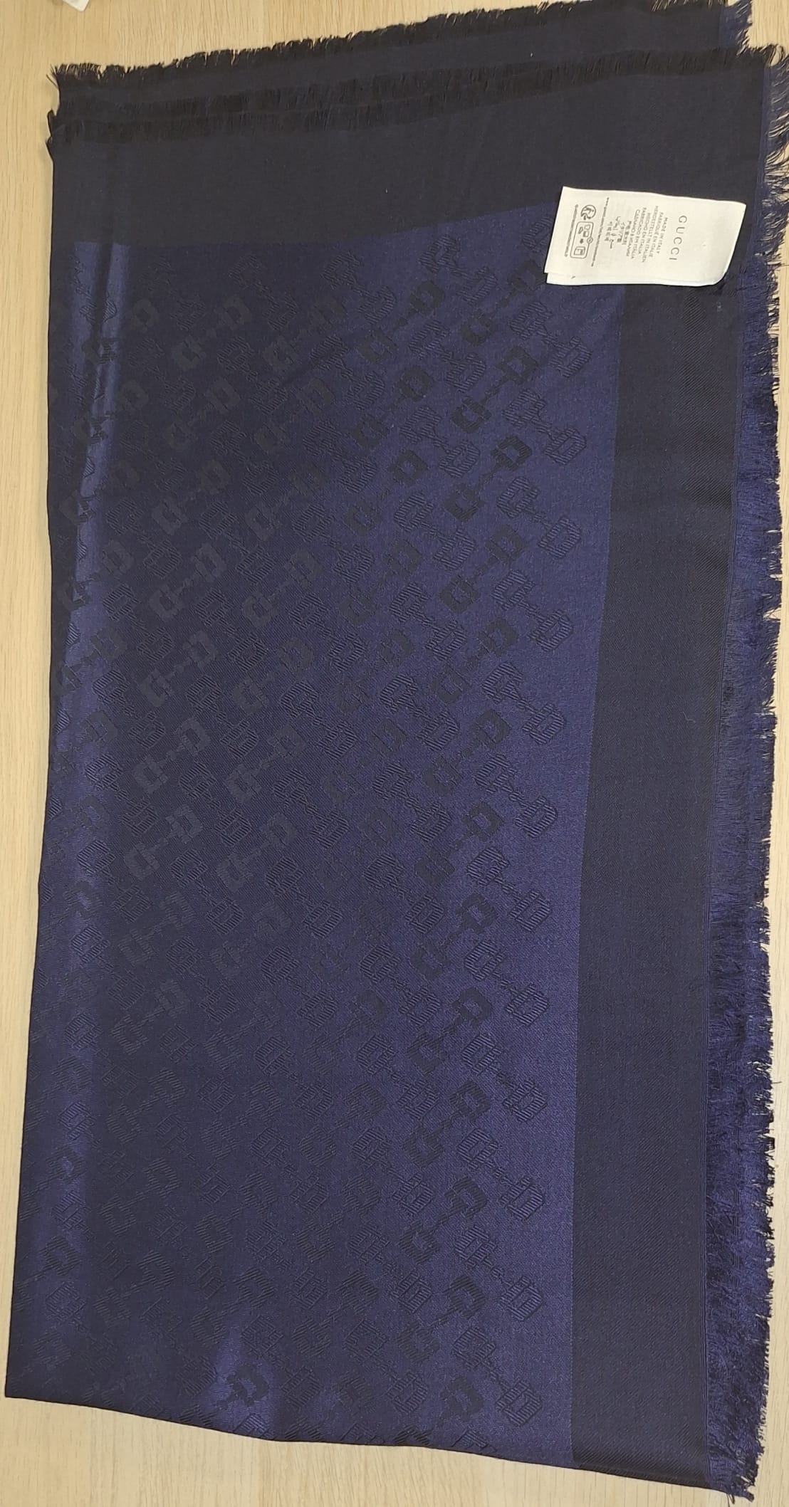 Gucci Gucci Navy Blue Horsebit Jacquard Silk Wool Shawl DXBS6854