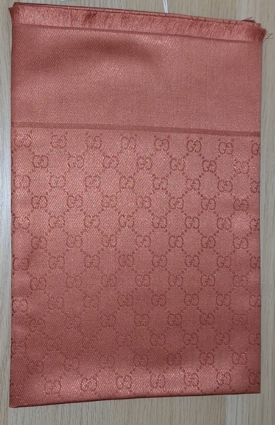 Gucci Gucci Orange Coral Hue GG Jacquard Silk Wool Shawl Lame Shawl DXBS6853