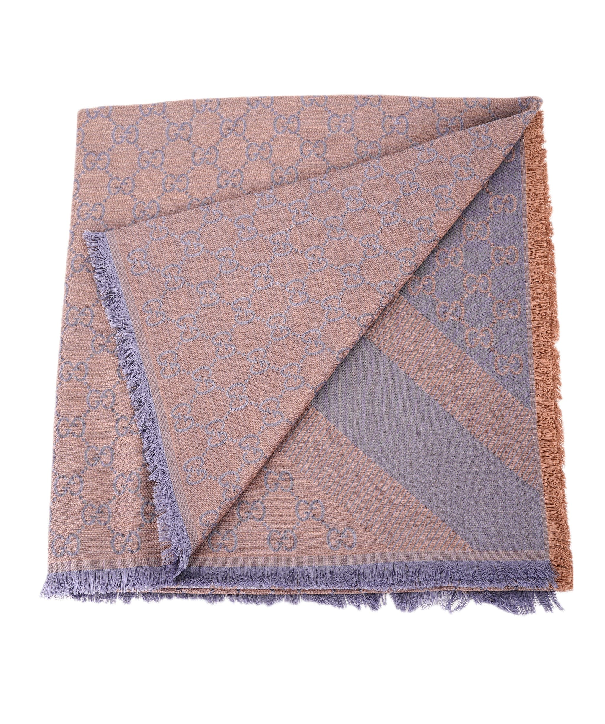 Gucci Gucci Taupe & Sky Blue GG Web Wool/Silk Scarf ABL0023