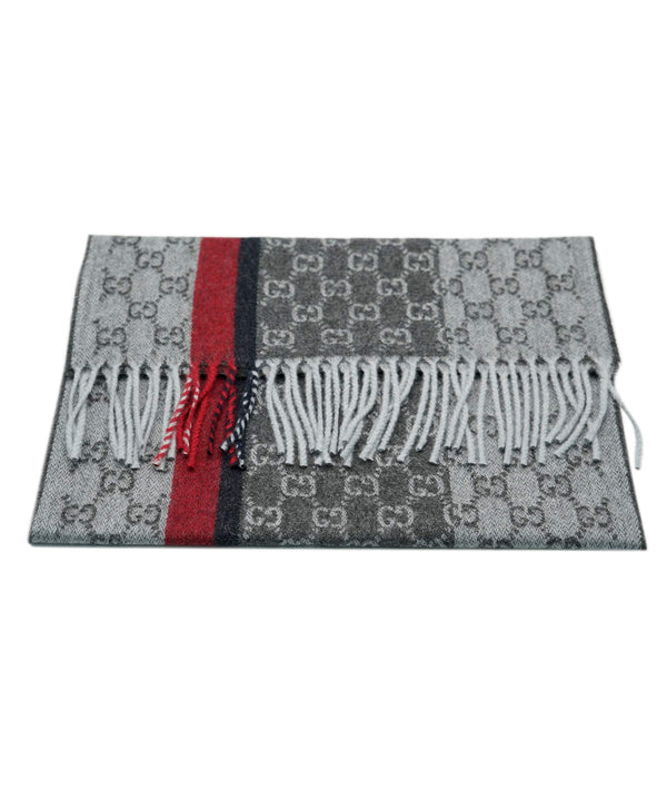 Gucci Gucci 165 x 35 Grey Red  100% cashmere  scarf AVL1412