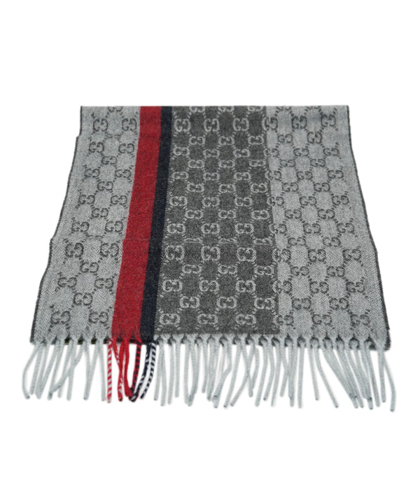 Gucci Gucci 165 x 35 Grey Red  100% cashmere  scarf AVL1412