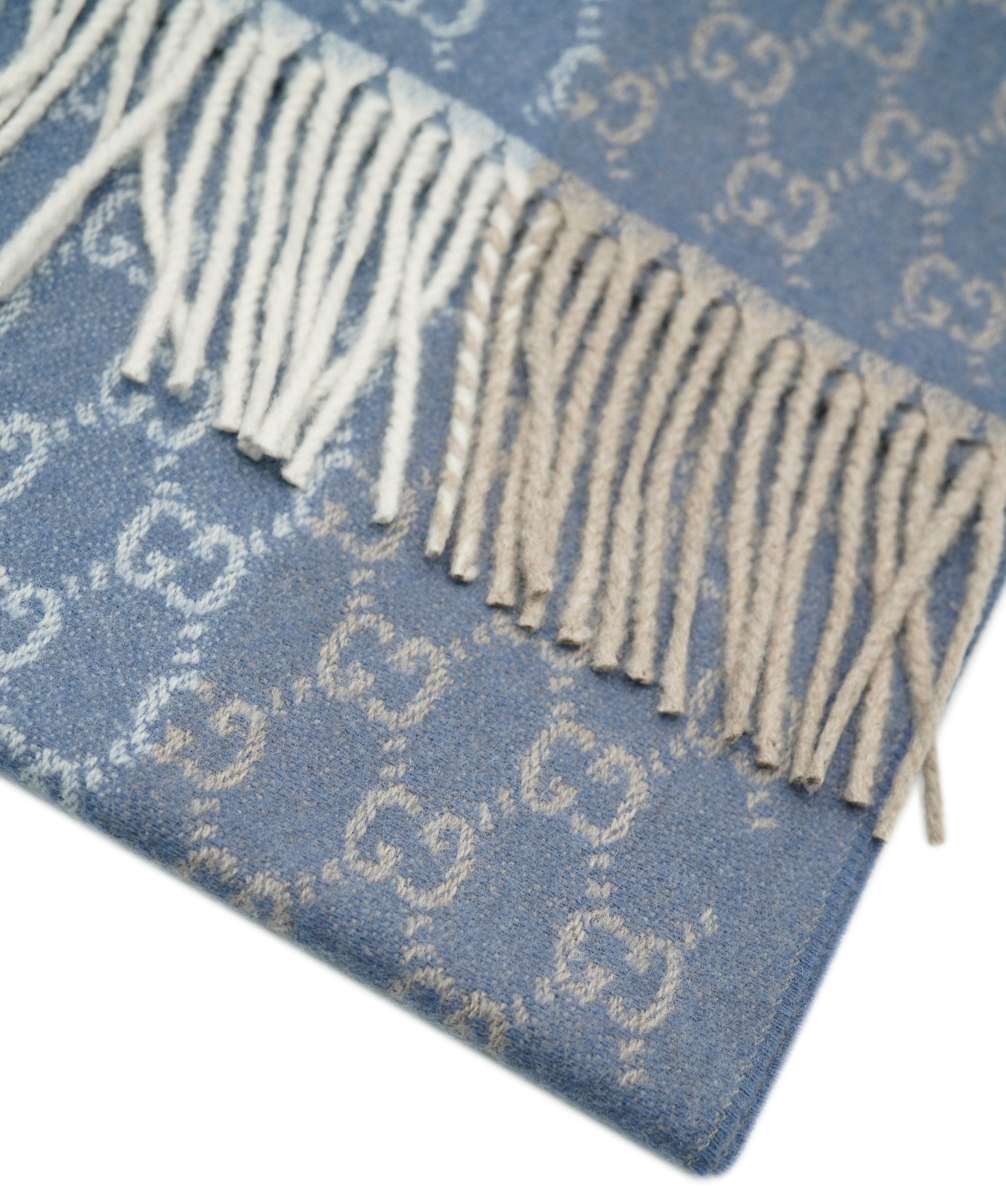 Gucci Gucci 165 x 35 Light Blue/ Grey  100% cashmere  scarf AVL1414