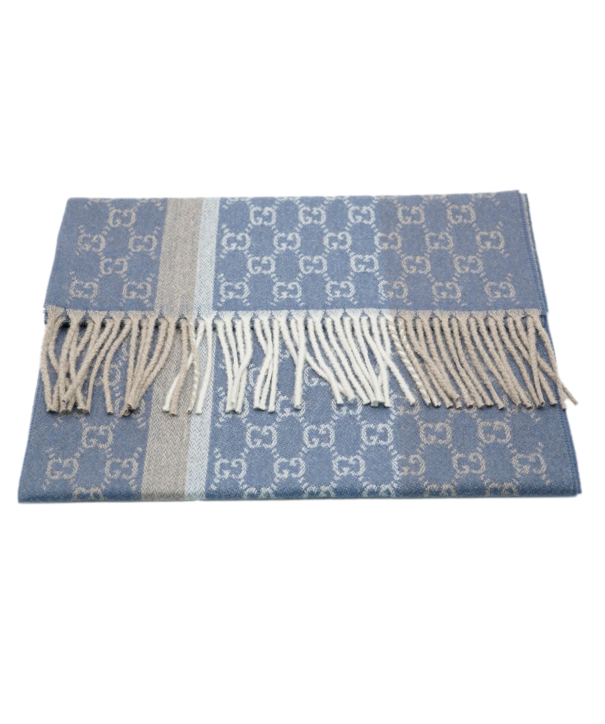 Gucci Gucci 165 x 35 Light Blue/ Grey  100% cashmere  scarf AVL1414
