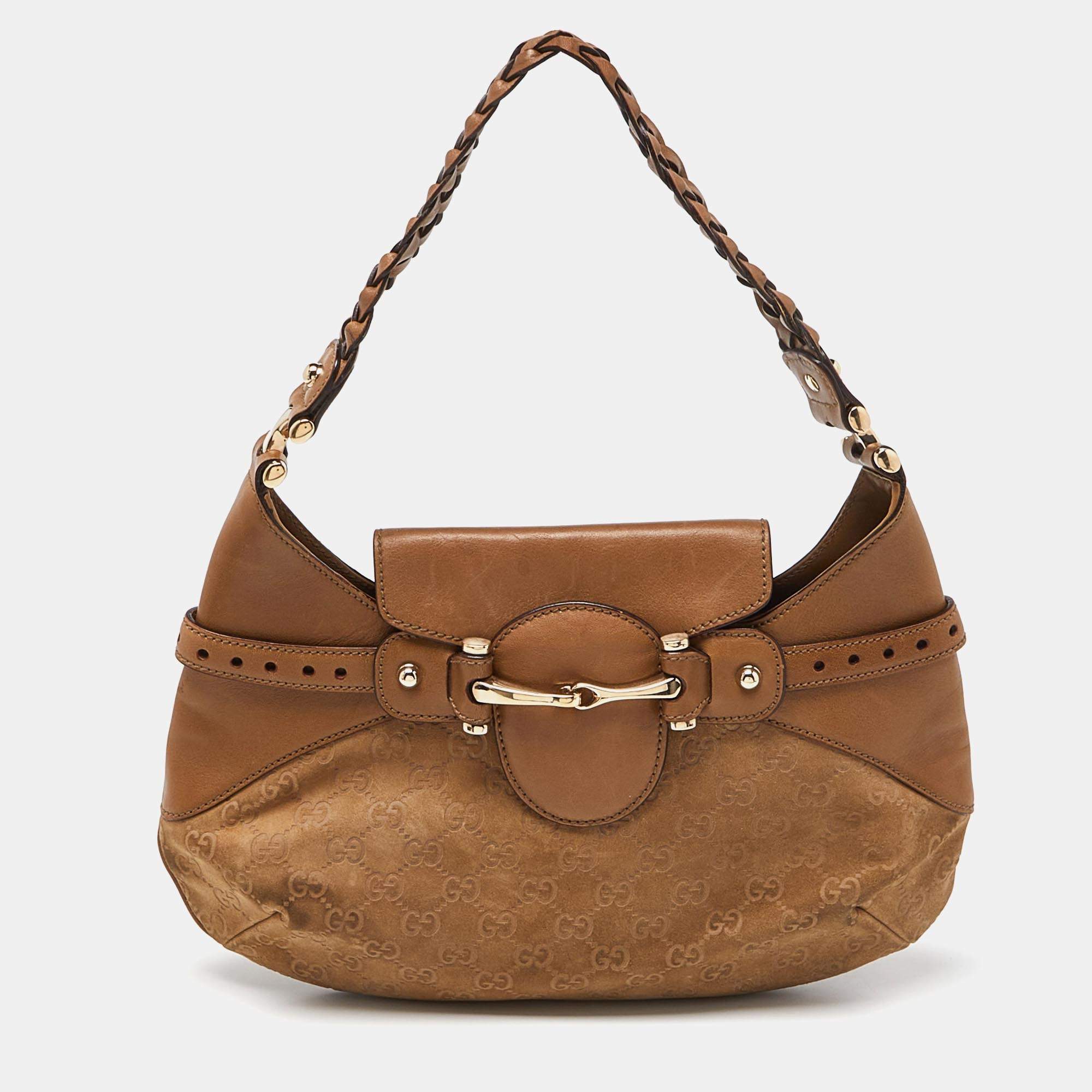 Gucci Gucci Beige GG Suede and Leather Pelham Flap Hobo RJC4369