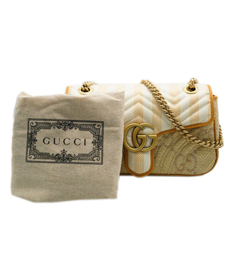 Gucci Beige Straw Raffia GG Small Marmont Matelasse Bag ABC0273