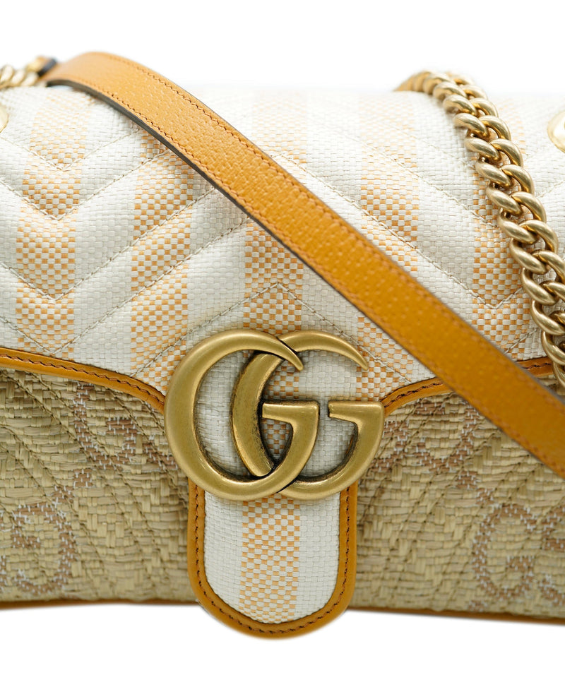 Gucci Beige Straw Raffia GG Small Marmont Matelasse Bag ABC0273