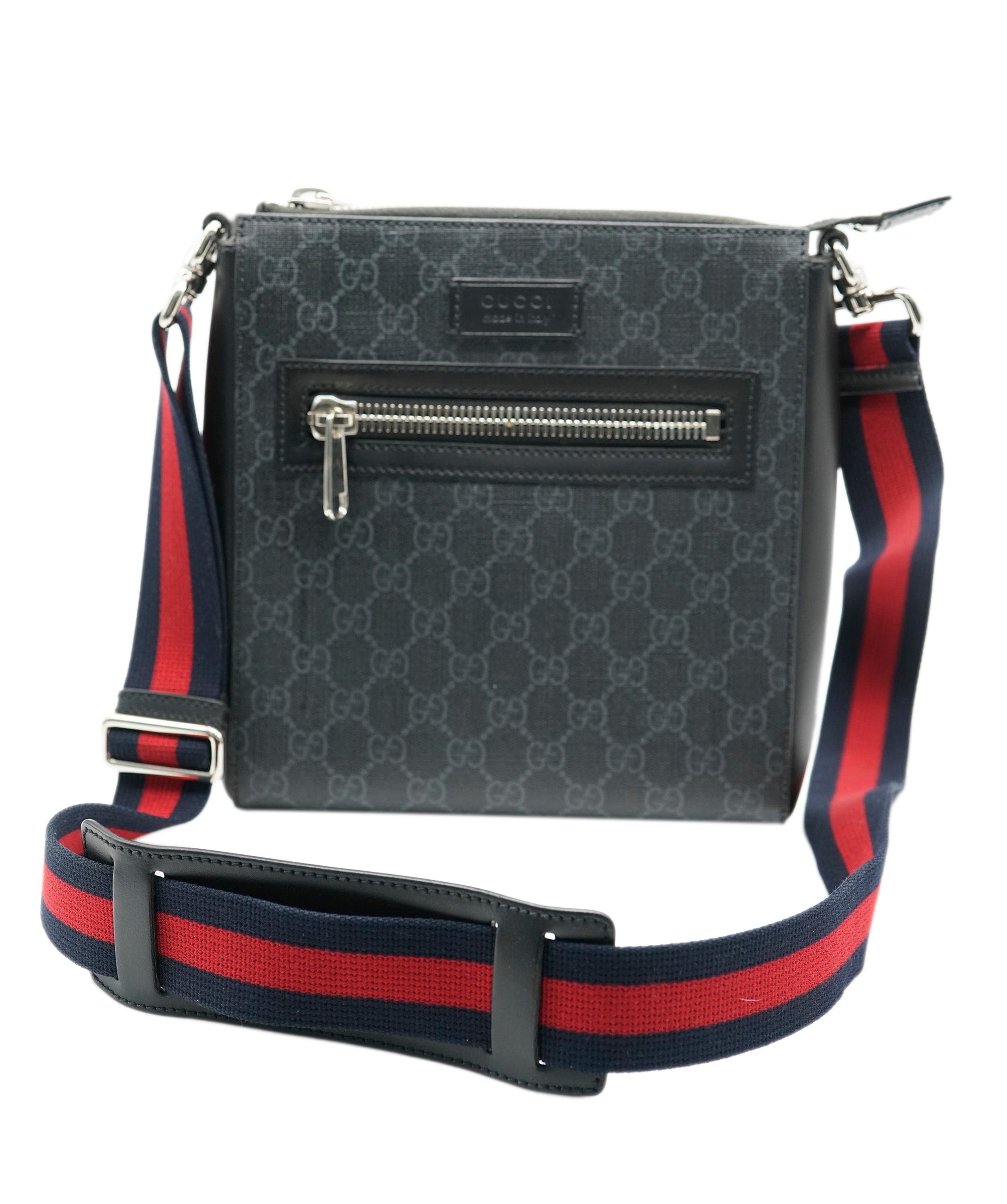 Gucci Gucci Black Coated Crossbody bag with Red/Navy Strap ALC0886