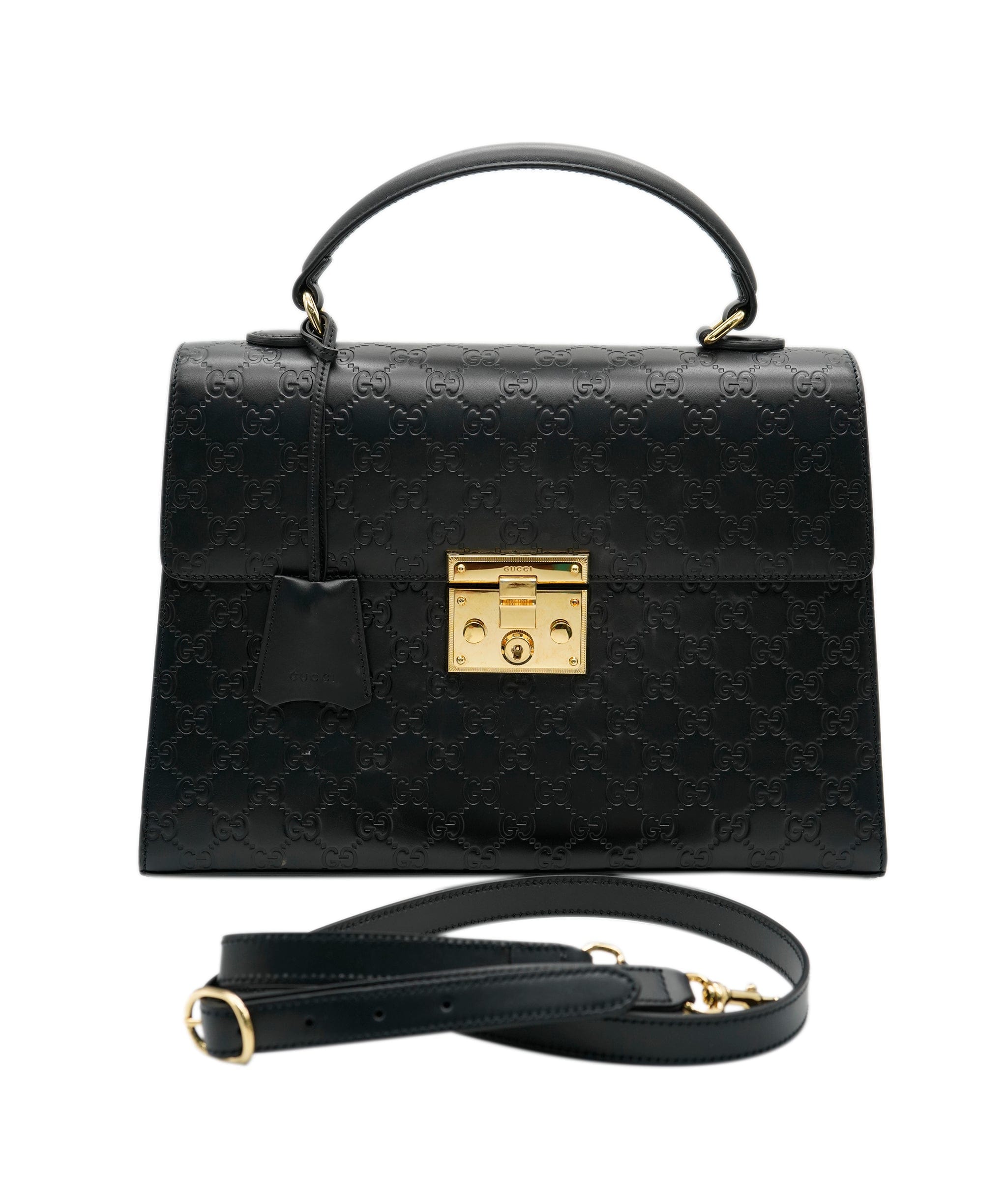 Gucci Black Guccisimma Padlock Top Handle Large Leather Shoulder Bag A Luxury Promise