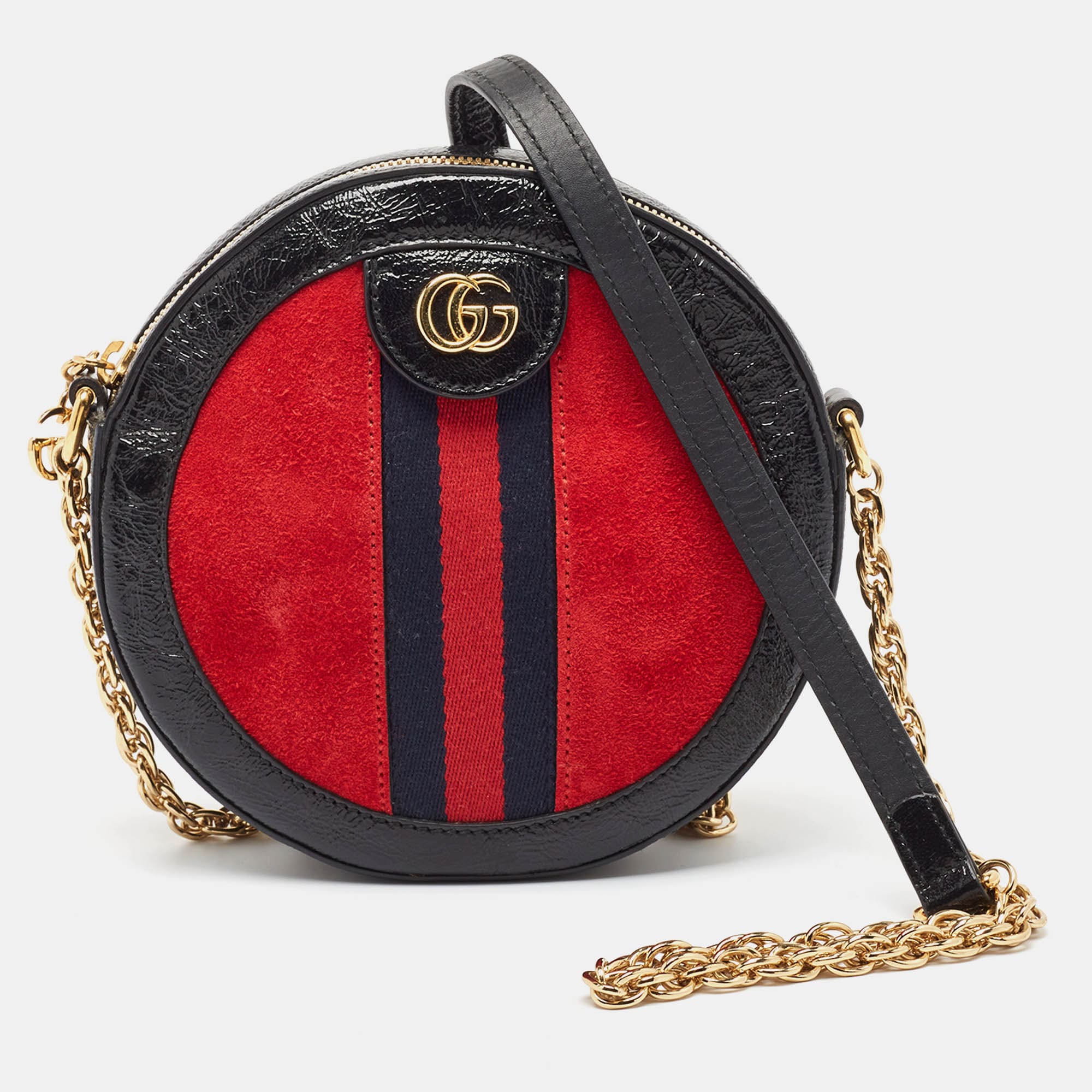 Gucci Gucci Black/Red Leather and Suede Mini Ophidia Round Shoulder Bag RJC4372