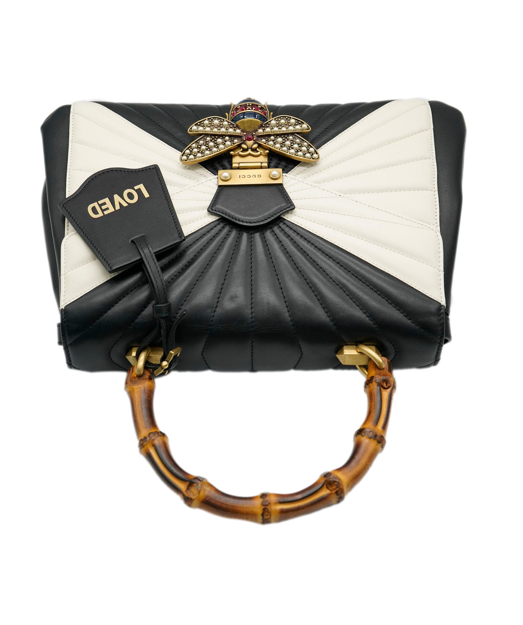 Gucci Gucci Black White Queen Margaret Bamboo Top Handle Bag ASC2064