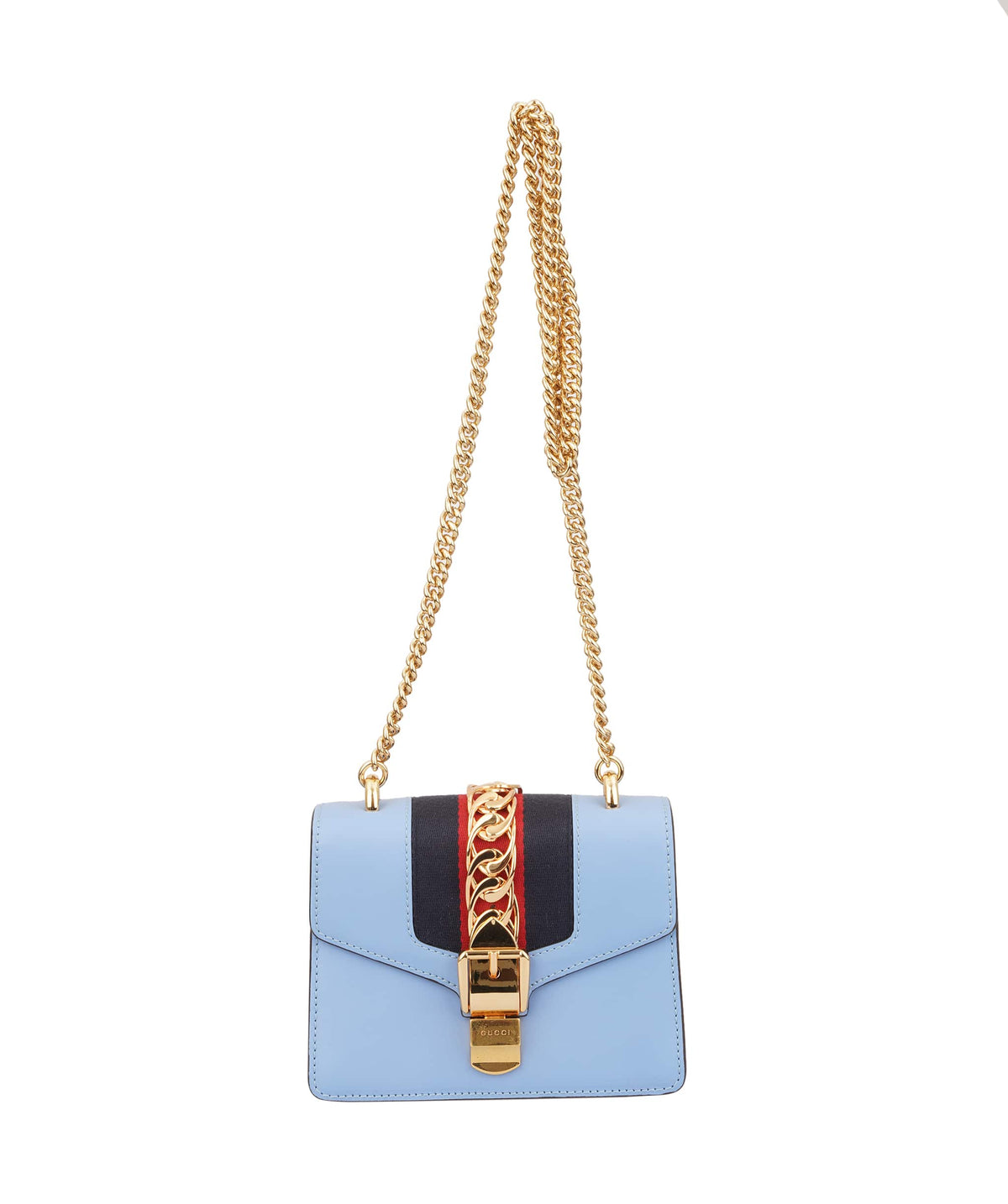 Gucci Gucci Blue Leather Vintage Web Sylvie Chain Shoulder Bag C351458