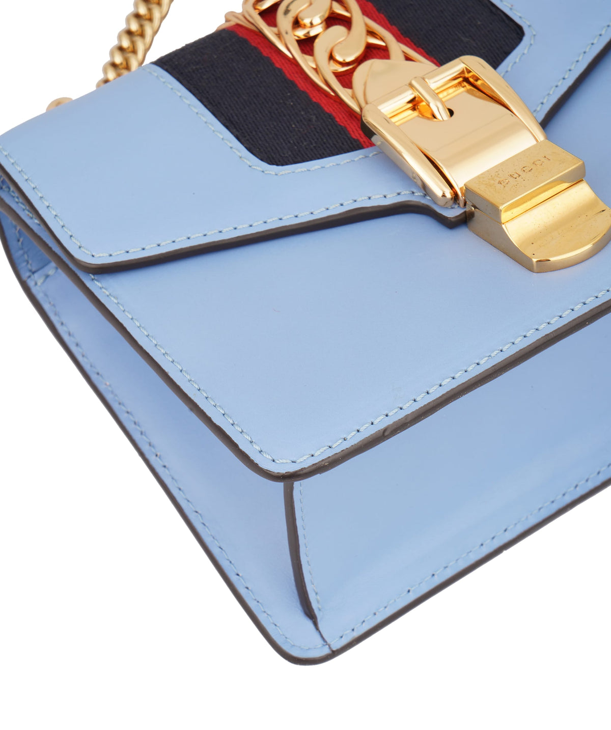Gucci Gucci Blue Leather Vintage Web Sylvie Chain Shoulder Bag C351458