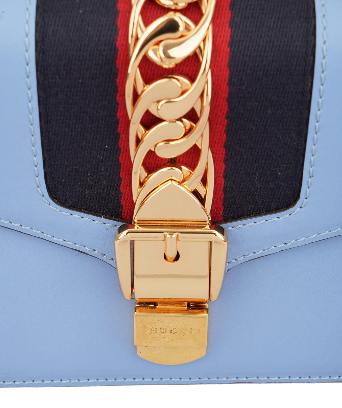 Gucci Gucci Blue Leather Vintage Web Sylvie Chain Shoulder Bag C351458