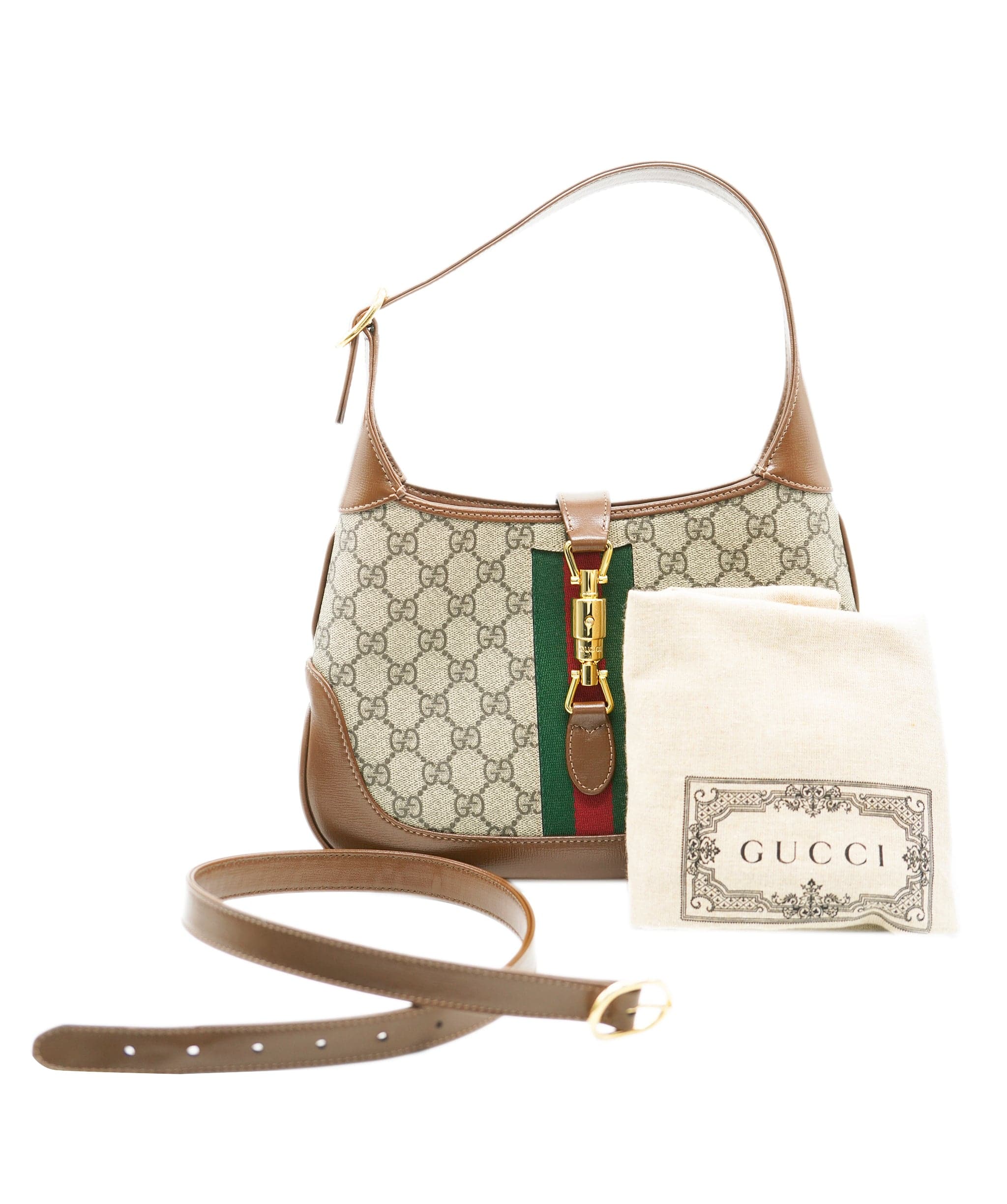 Gucci Gucci Brown Beige GG Canvas Small 1961 Jackie Hobo ABC0712