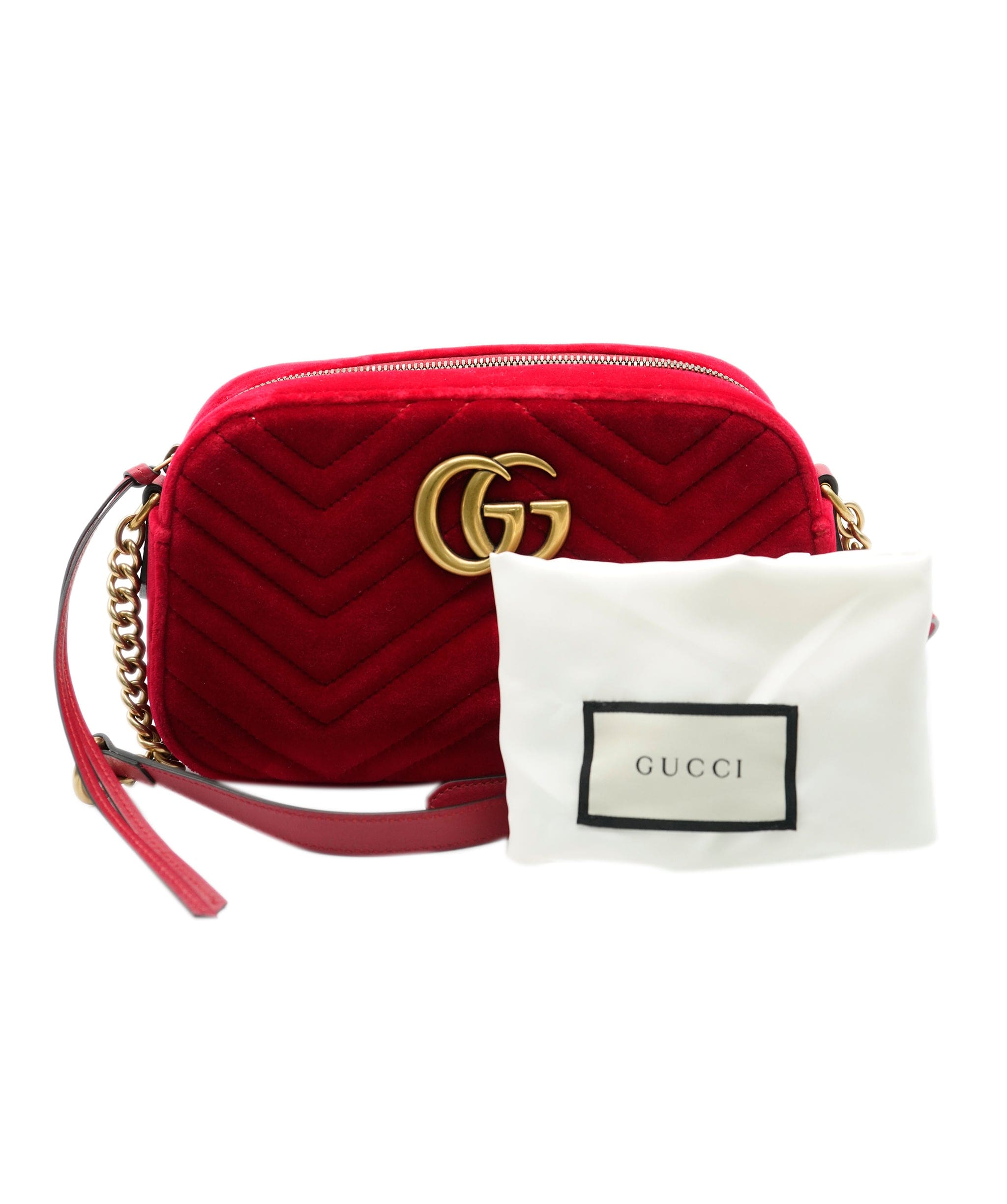 Gucci Gucci red velvet marmont camera bag with GHW  - AJC0270