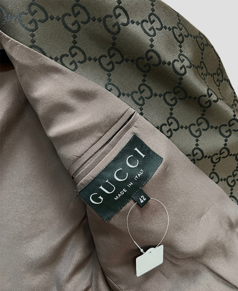 Gucci Tom Ford Monogram Brown Jacket with Croc Pockets UKC1148