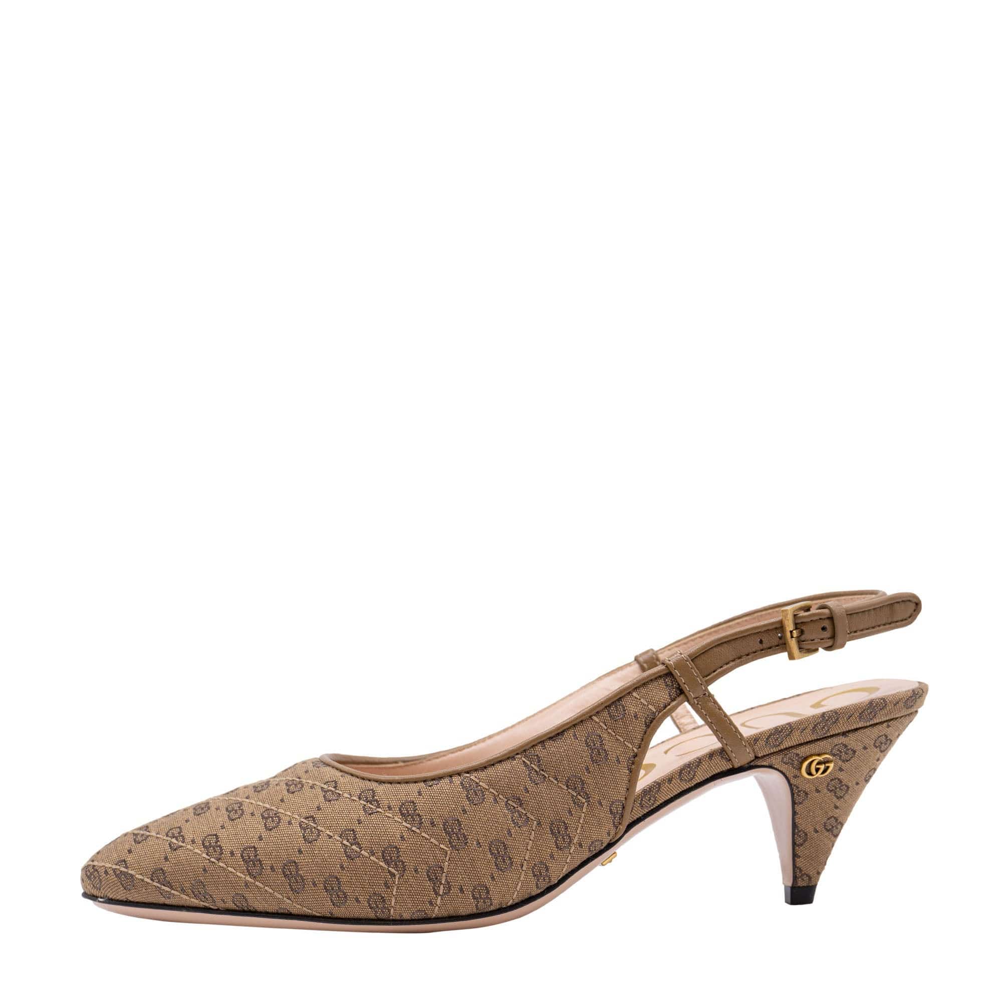 Gucci Brown GG Monogram Canvas Slingback Pumps 36.5 SYCH080