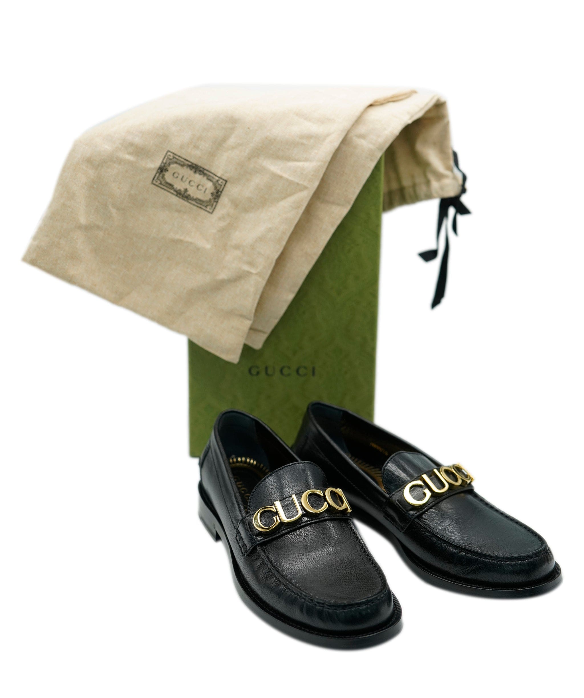 Gucci Gucci black loafers with gold details 38.5 AJL0193