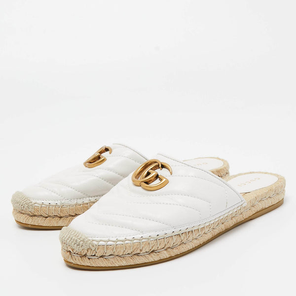 Gucci Gucci White Leather GG Marmont Espadrille Mules Size 35.5 ASCLC1777