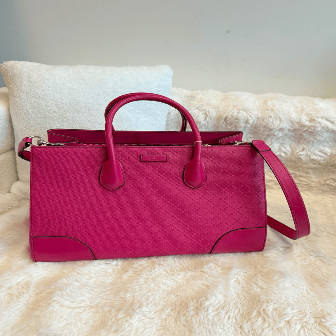 Gucci Gucci GG Canvas Tote Bag Pink / GG Canvas & Leather AKC0477