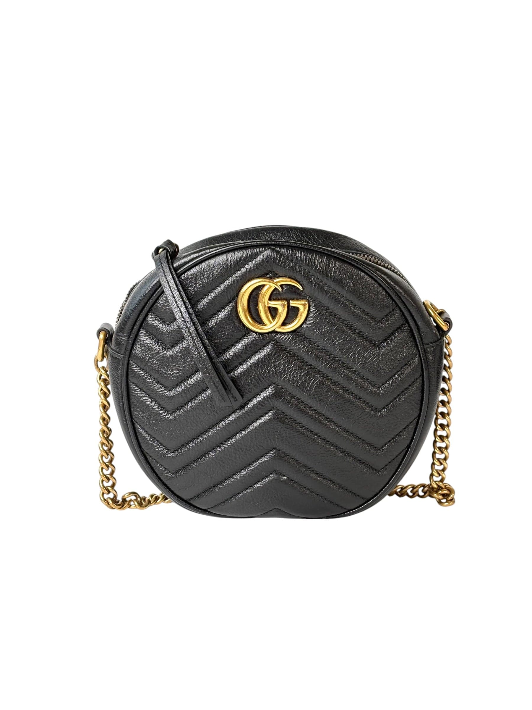 Gucci Gucci Black Round Marmont Bag with Chain strap