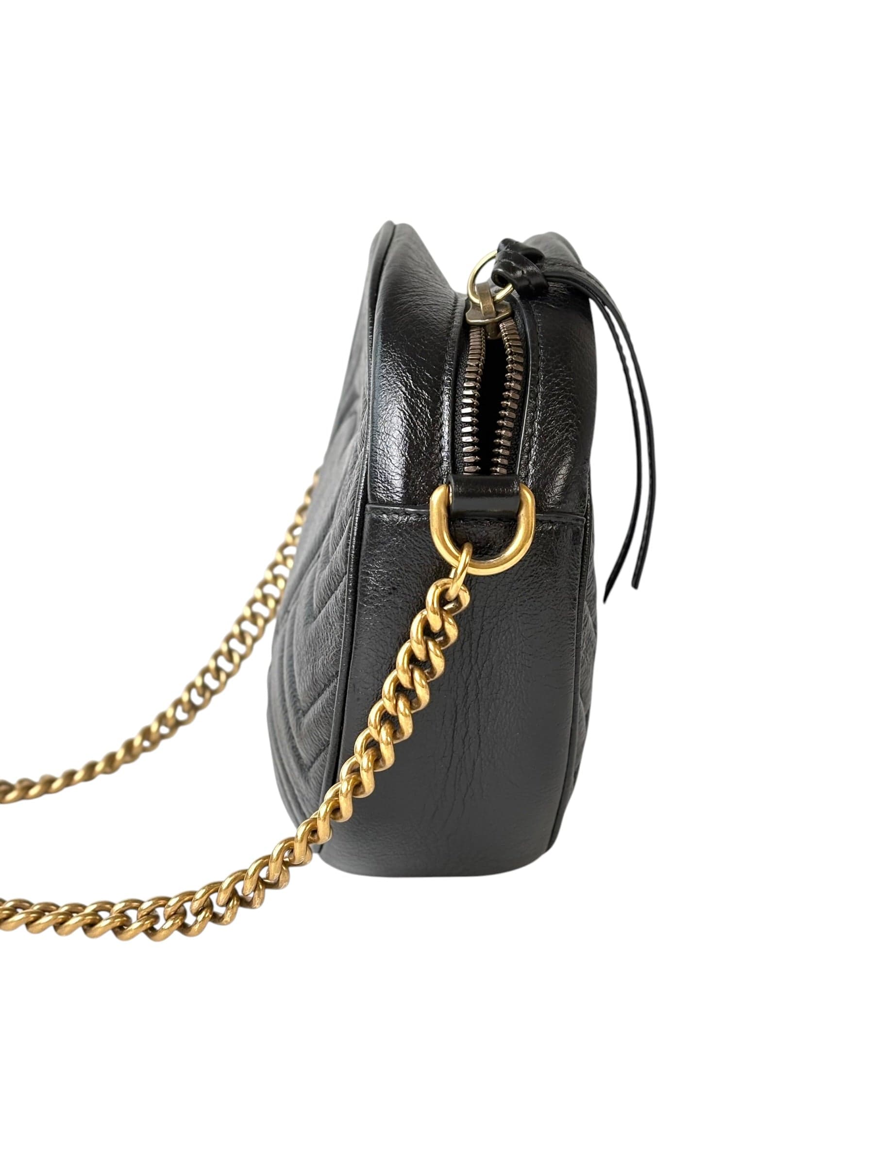 Gucci Gucci Black Round Marmont Bag with Chain strap