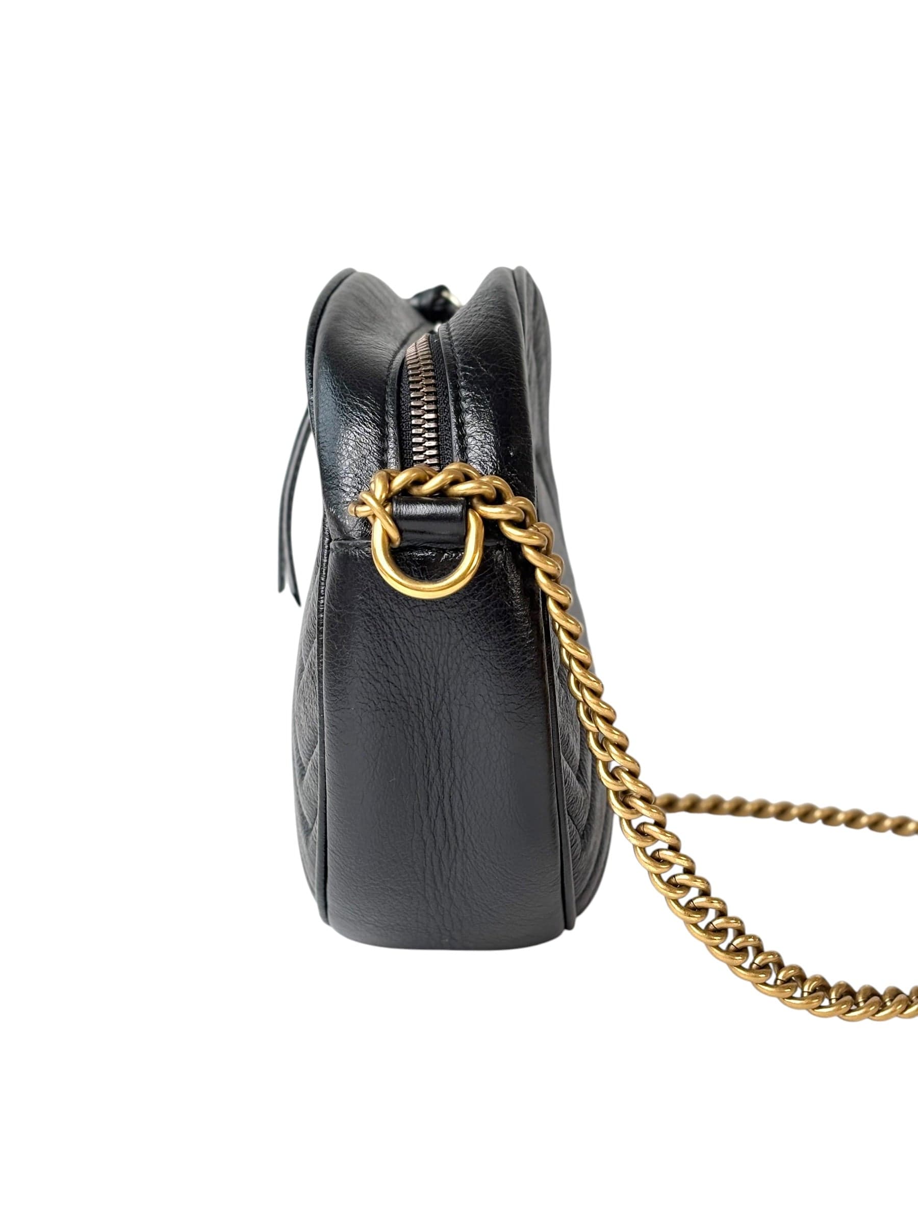 Gucci Gucci Black Round Marmont Bag with Chain strap