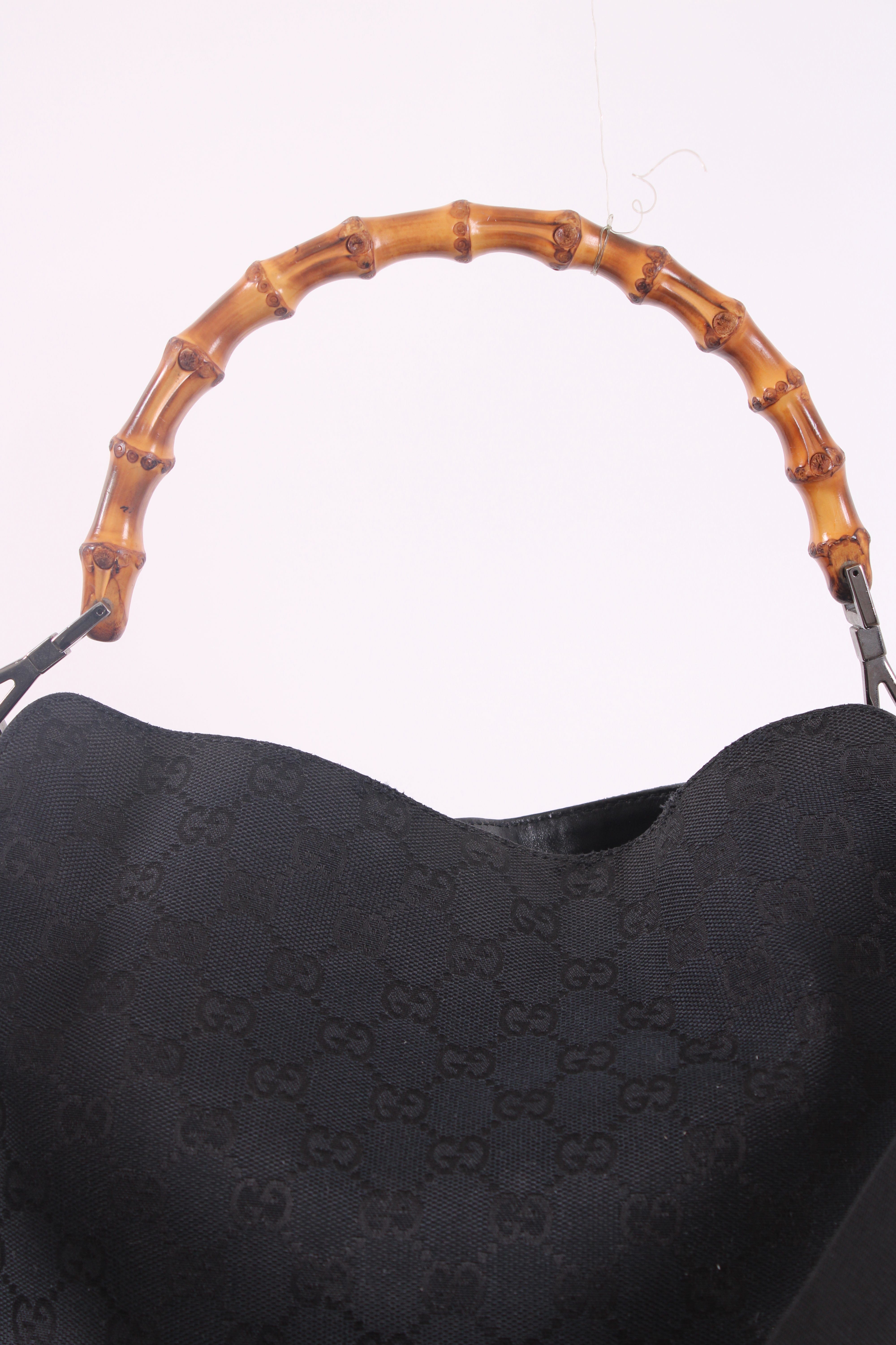 Gucci Gucci Canvas Bamboo Handbag Black