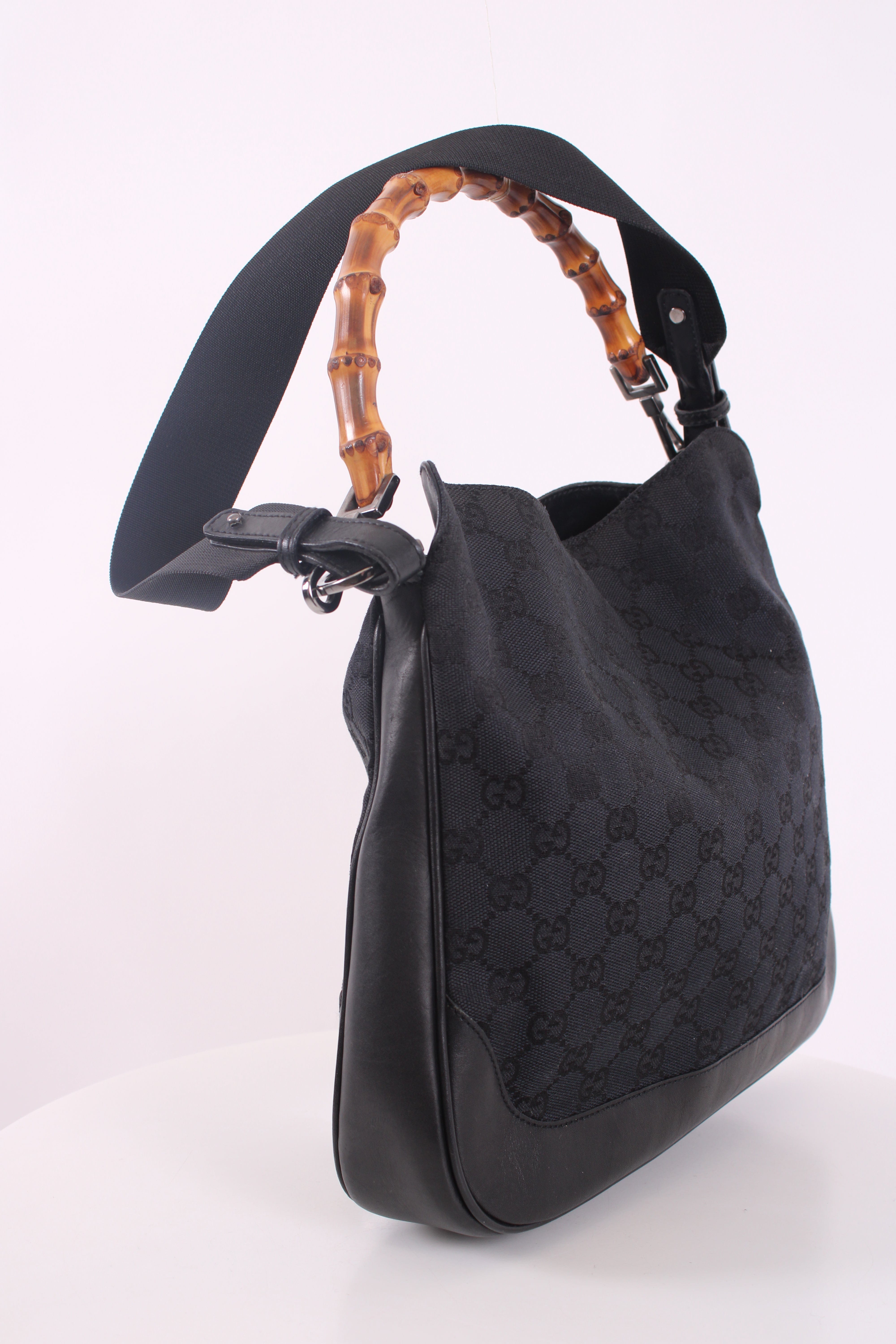 Gucci Gucci Canvas Bamboo Handbag Black