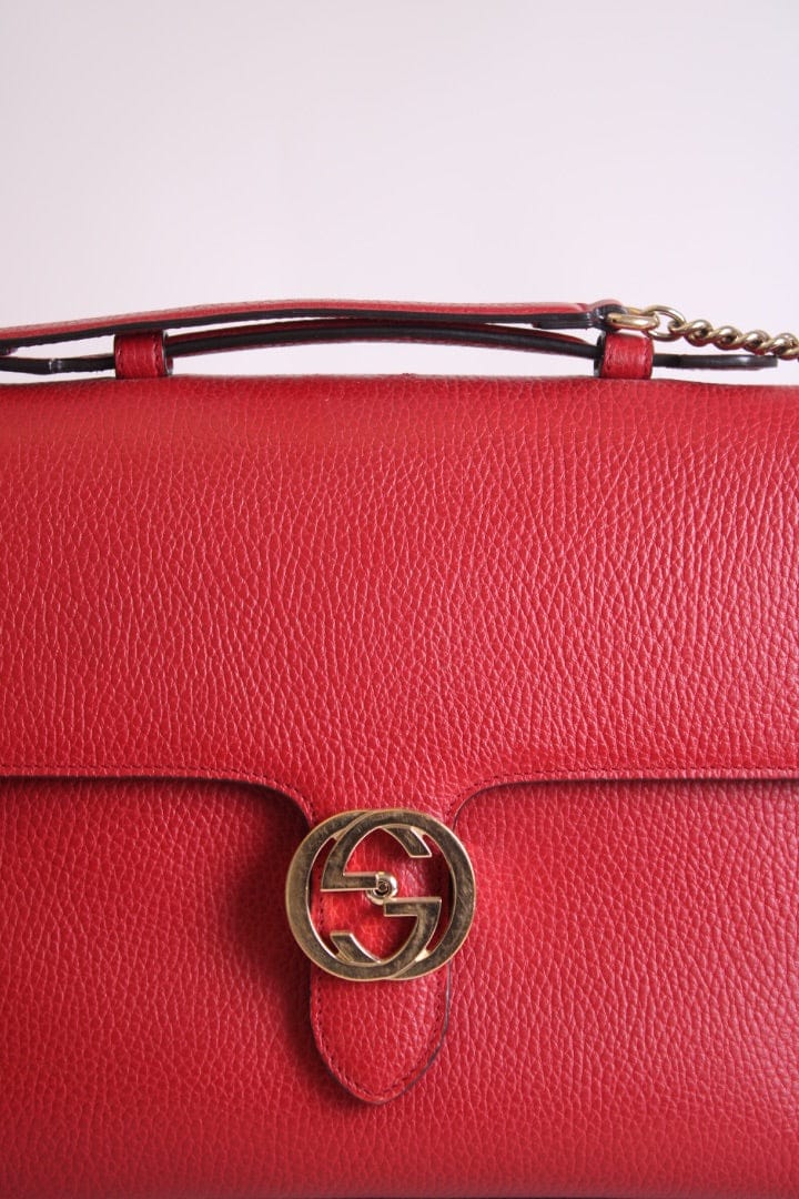 Gucci Red Gucci Medium Interlocking G, Top Handle Bag