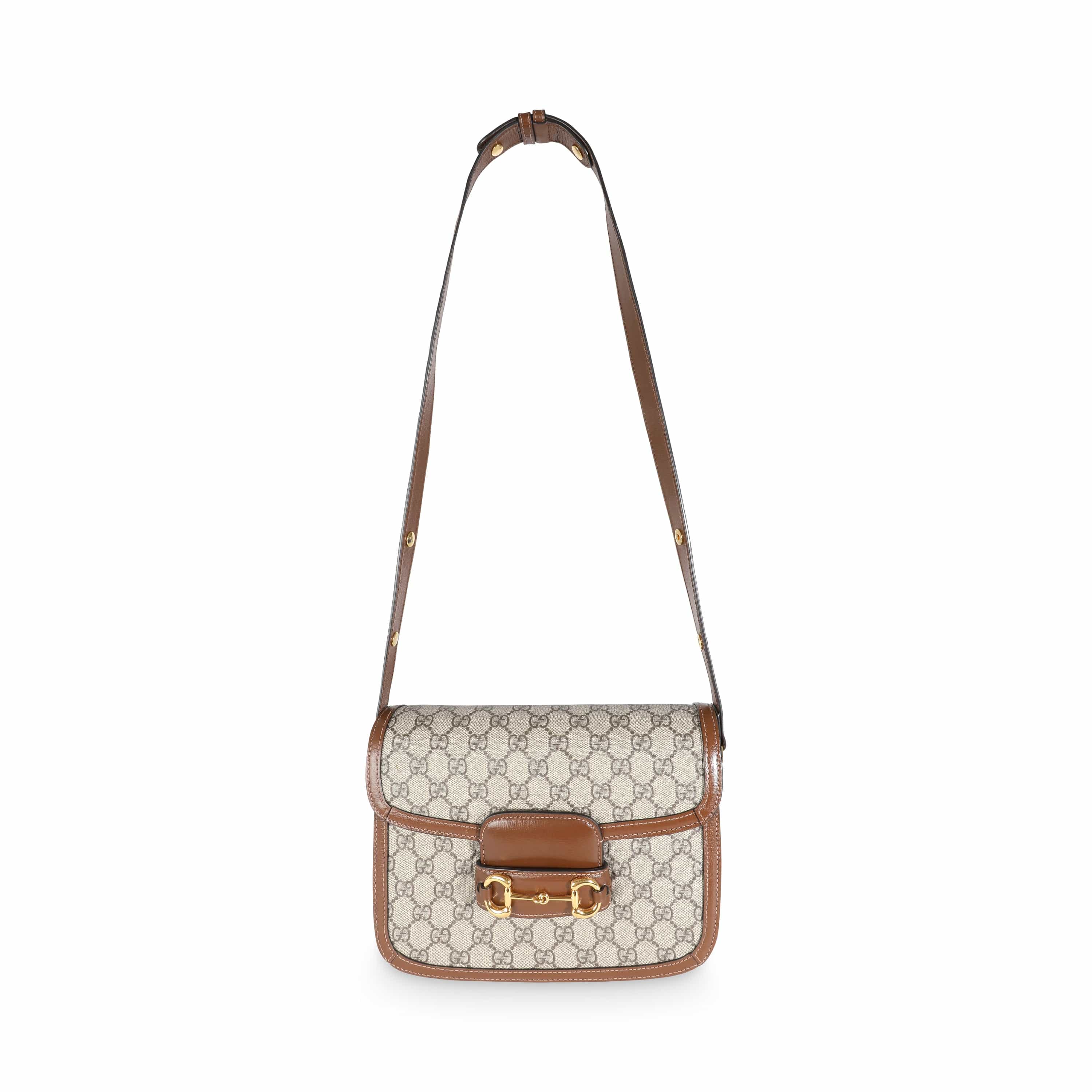 Gucci Beige Ebony GG Supreme Canvas 1955 Horsebit Shoulder Bag