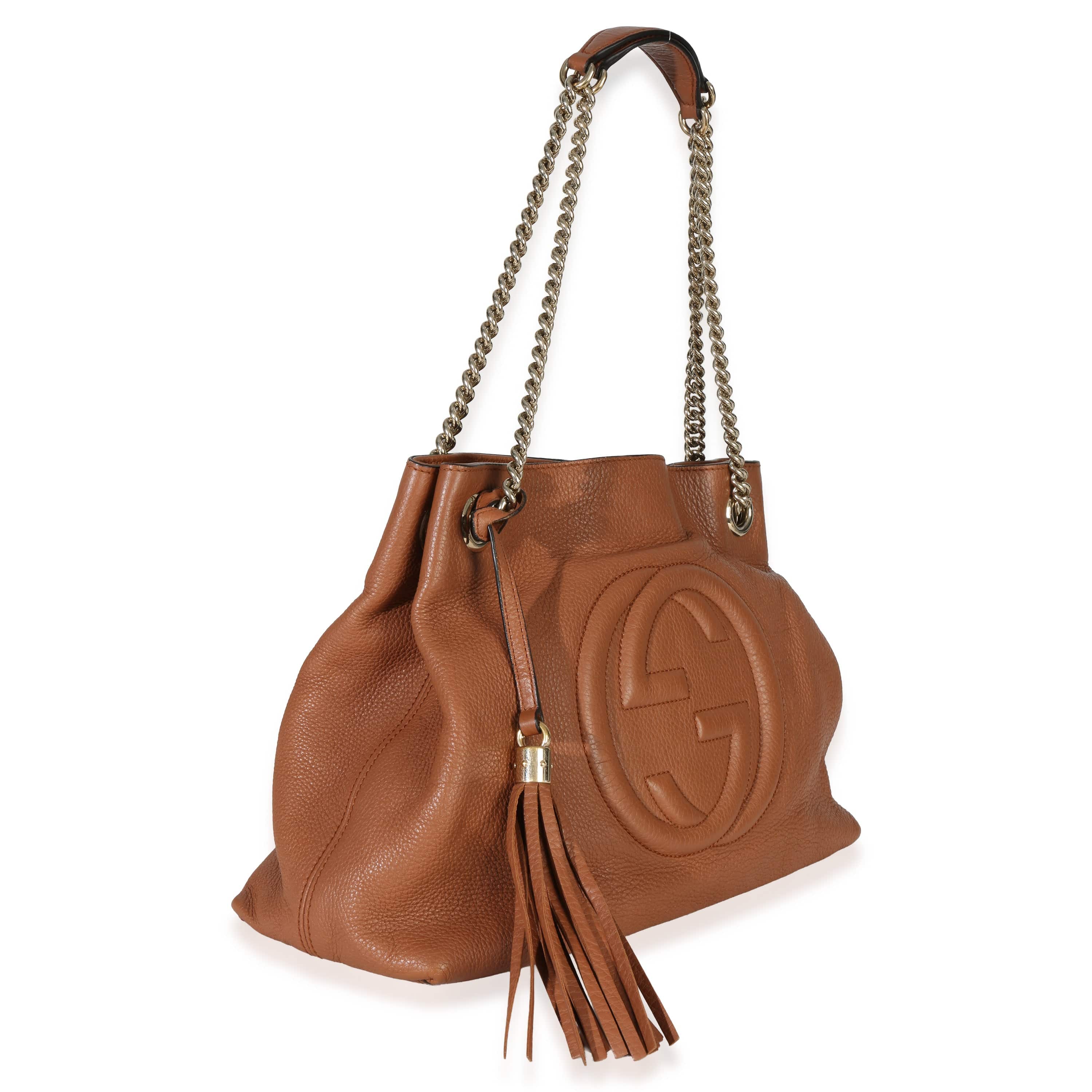Gucci Brown Pebbled Calfskin Medium Soho Chain Tote