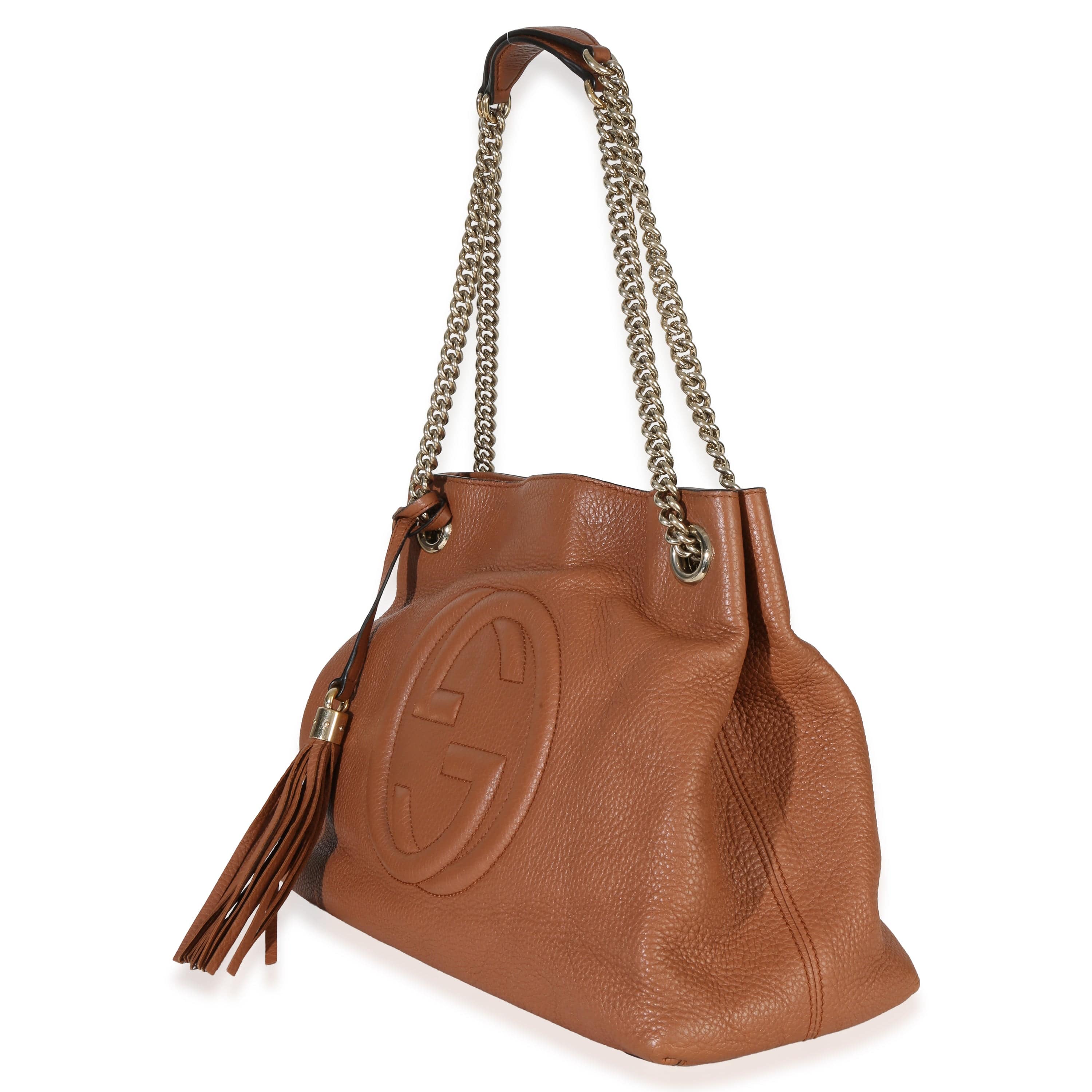 Gucci Brown Pebbled Calfskin Medium Soho Chain Tote