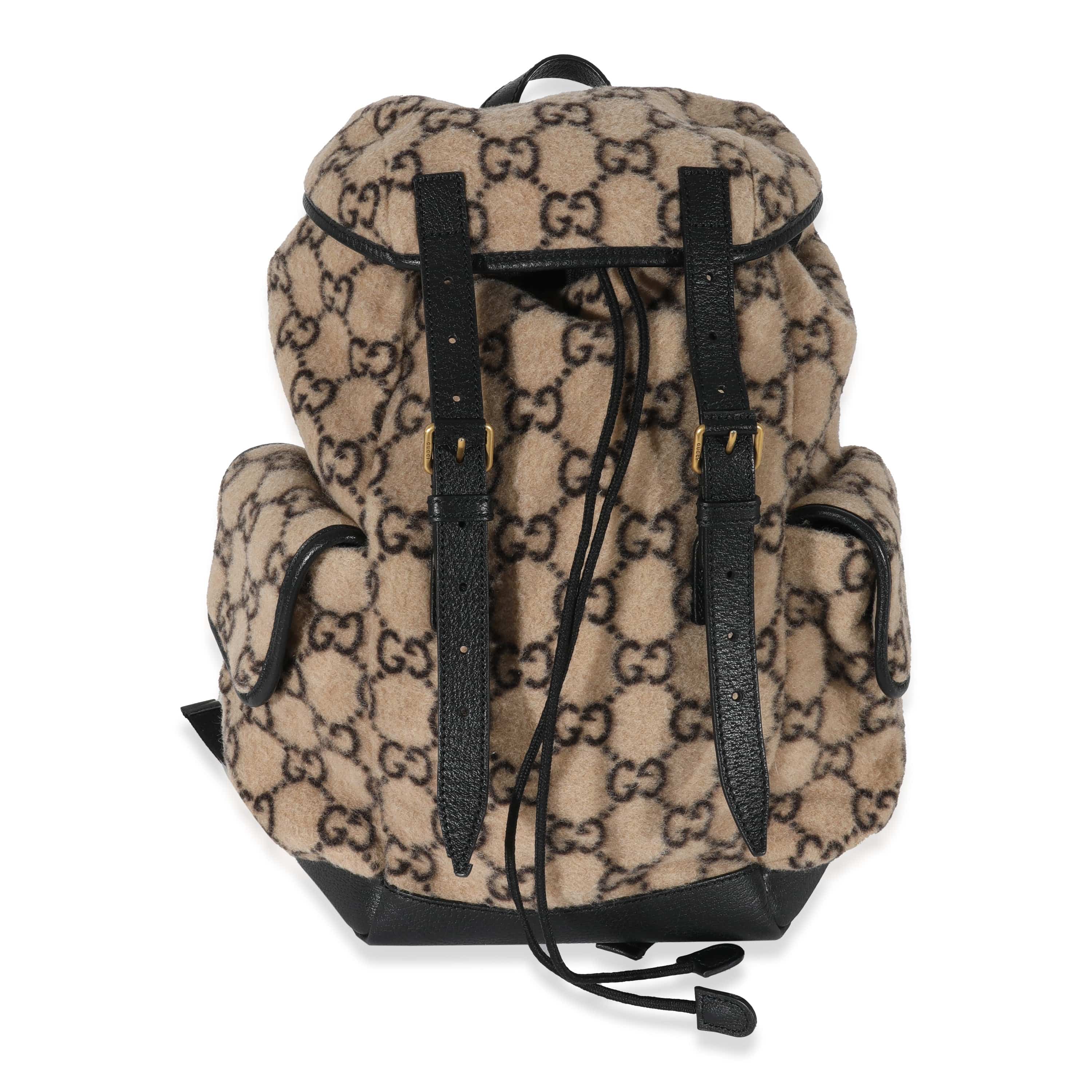Gucci Gucci Beige Black Wool GG Double Pocket Buckle Backpack