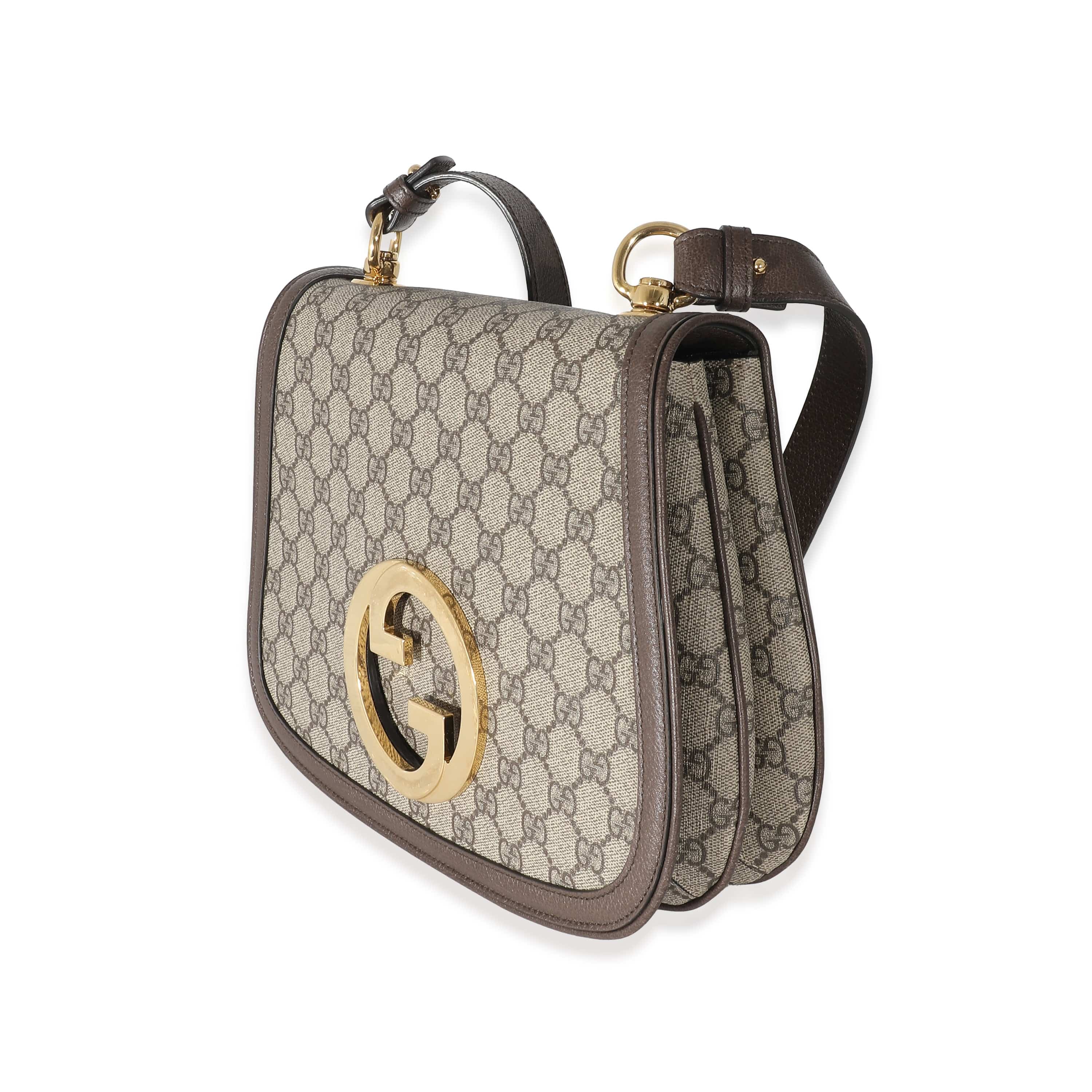 Gucci Gucci Beige GG Supreme Calfskin Web Medium Blondie Shoulder Flap Bag