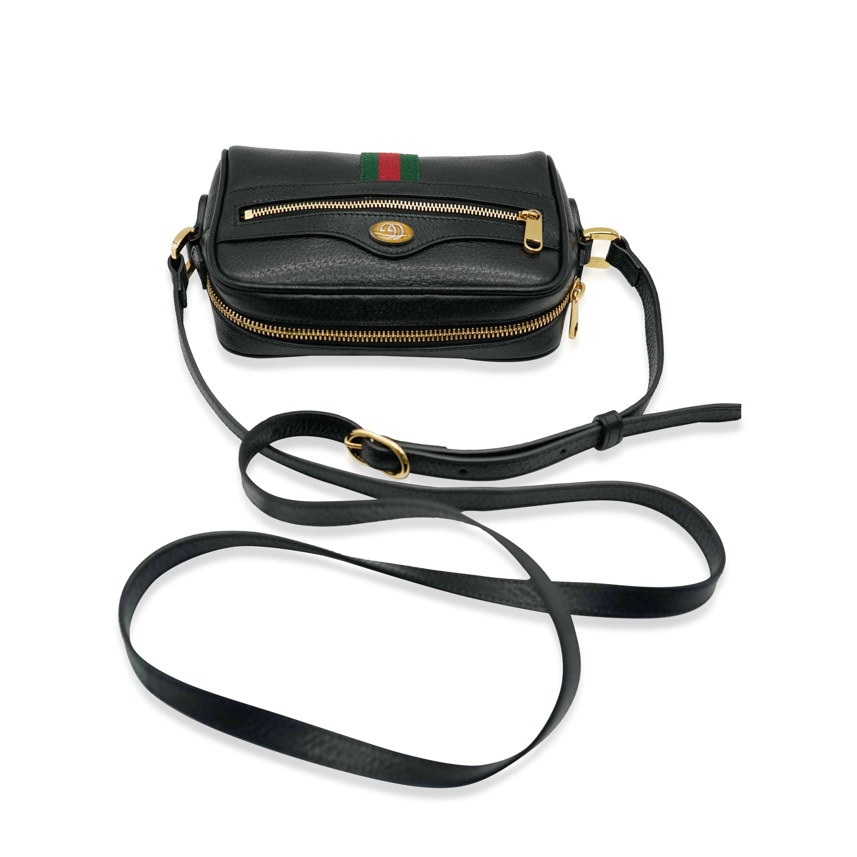 Gucci Gucci Black Leather Mini Web Ophidia Bag